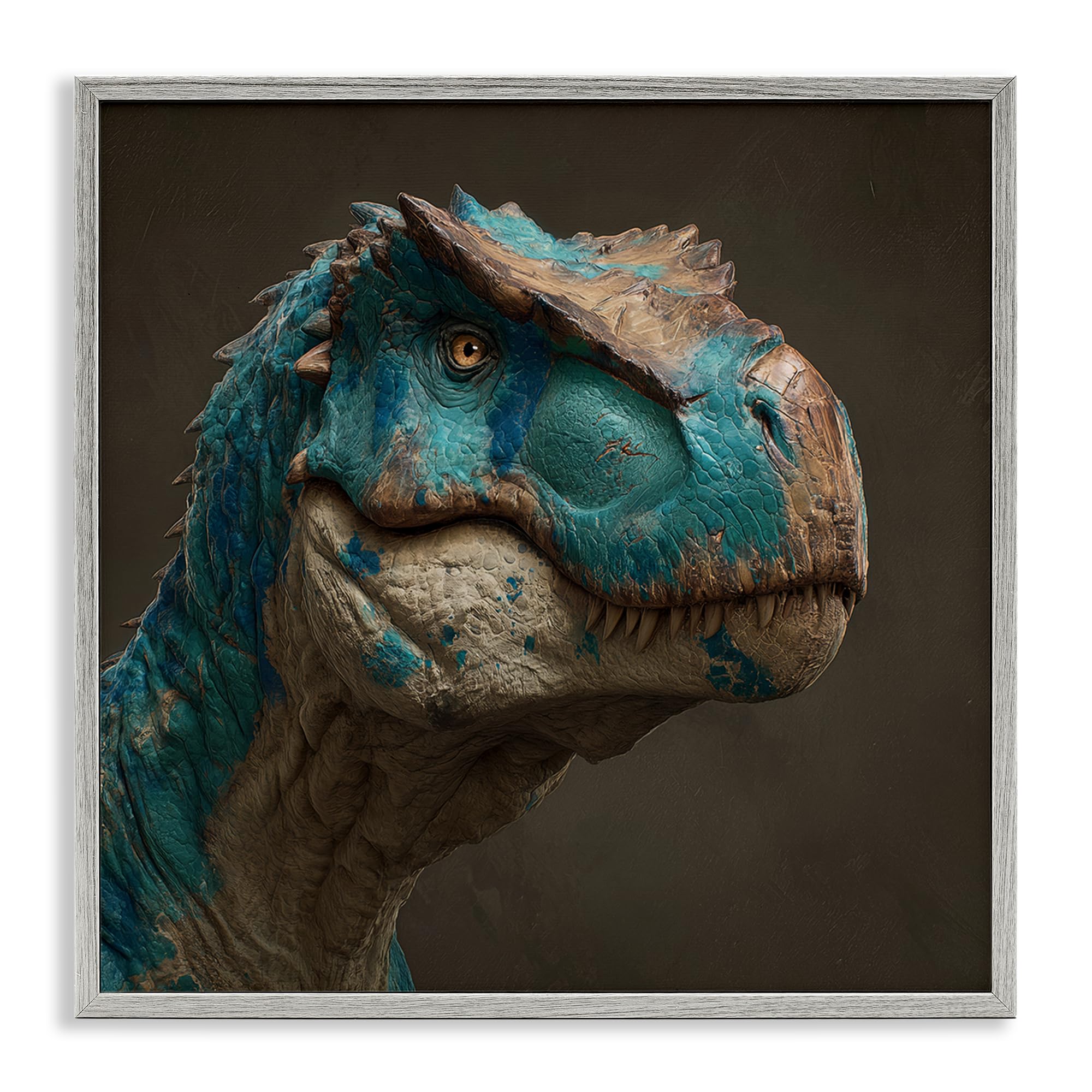 Stupell Industries 'Cerulean Scaled Dinosaur Detail', Framed Giclee Art, Gray, 24 x 24 Inches, Easy to Hang and Sturdy, Made in USA, by Wumples