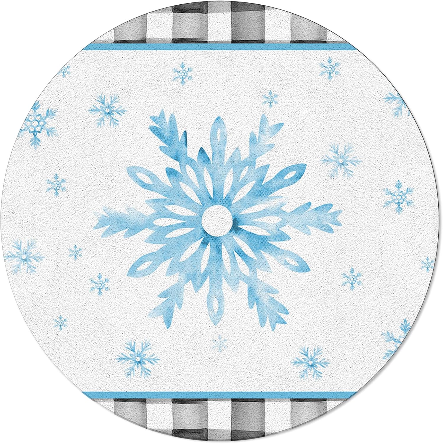 Blue Snowflake Round Area Rug 3.3ft,Washable Outdoor Indoor Carpet Runner Rug for Bedroom,Kitchen,Bathroom,Living/Dining/Laundry Room,Office,Area+Rug Bath Door Mat Christmas Country Farmhouse Plaid