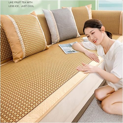 Funda de sofá de ratán fresco de verano, fundas de bambú refrescante para sofá seccional, funda protectora de muebles transpirable, alfombrilla de