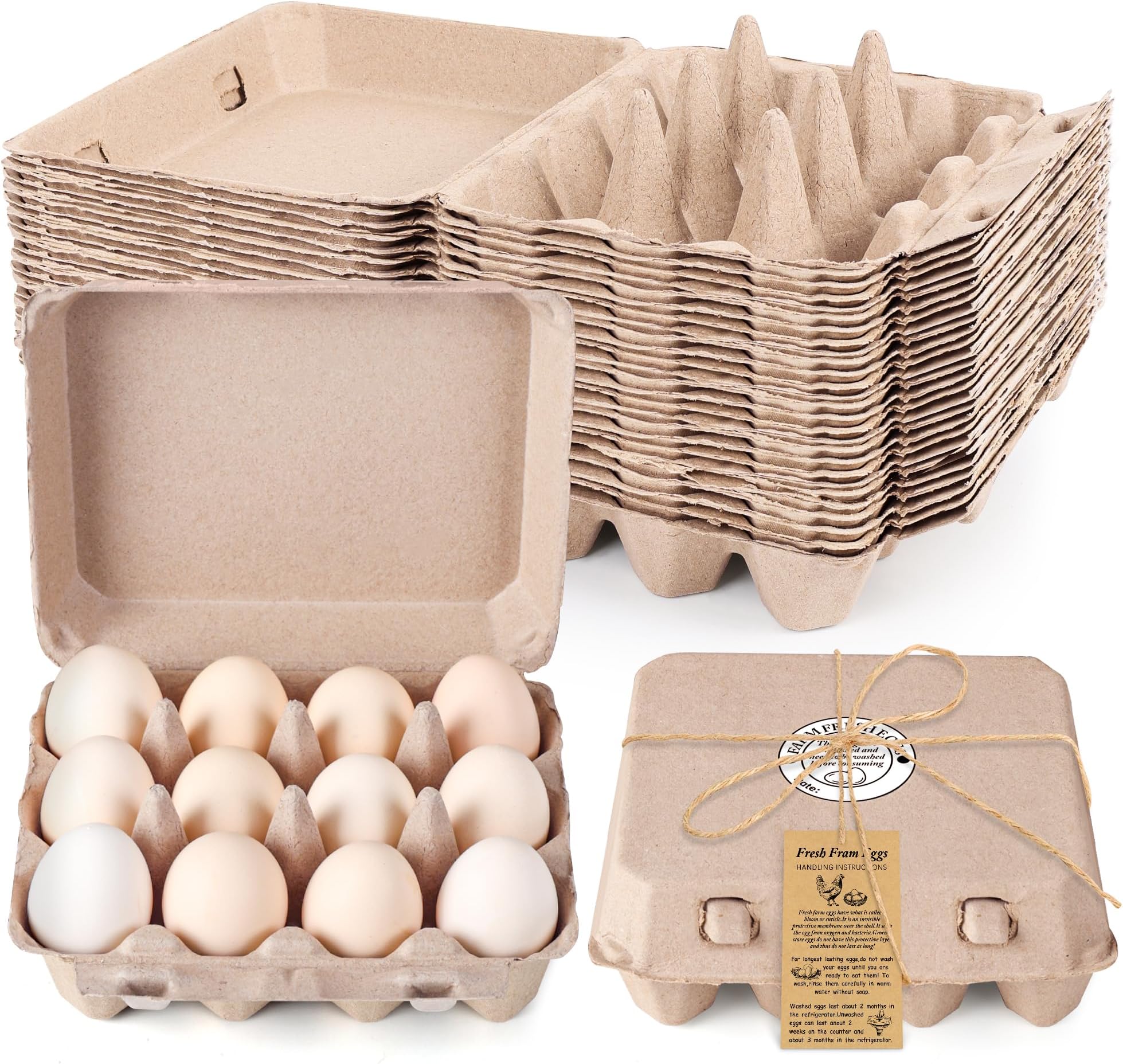 Hearty Produce 3x4 Egg Cartons (30-Pack) | 12 Count | Biodegradable