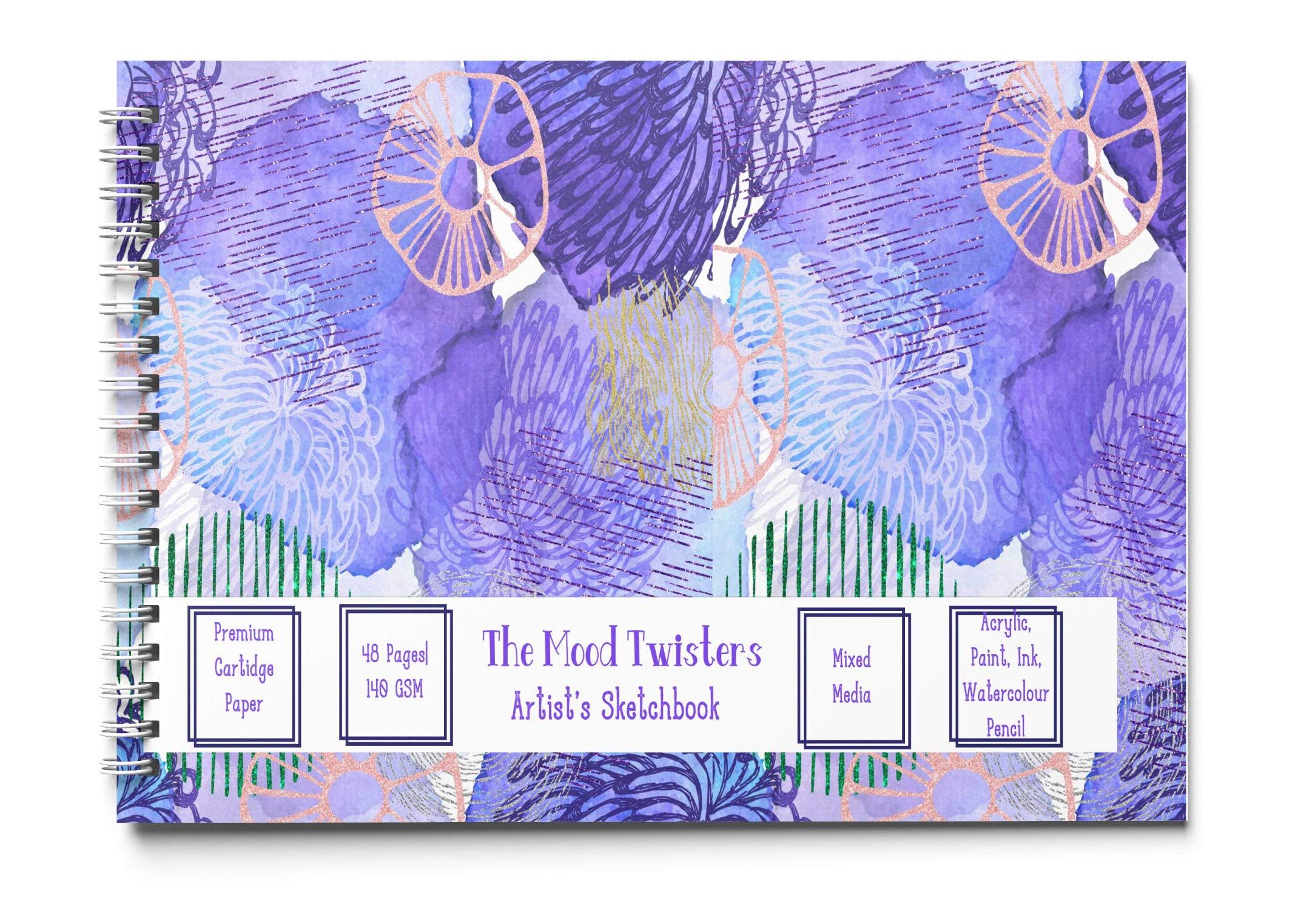 The Mood Twisters Sketchbook A4 | 48 Sheets, 96 Pages | 140 GSM Paper | Drawing with Butter Protective Paper Wiro Bound Hard Back | Sketchpad for Artists Kids & Adults,School, Office, Drawing, Sketching, Size- (210 X 297 mm) (A4 Blue Abstract)
