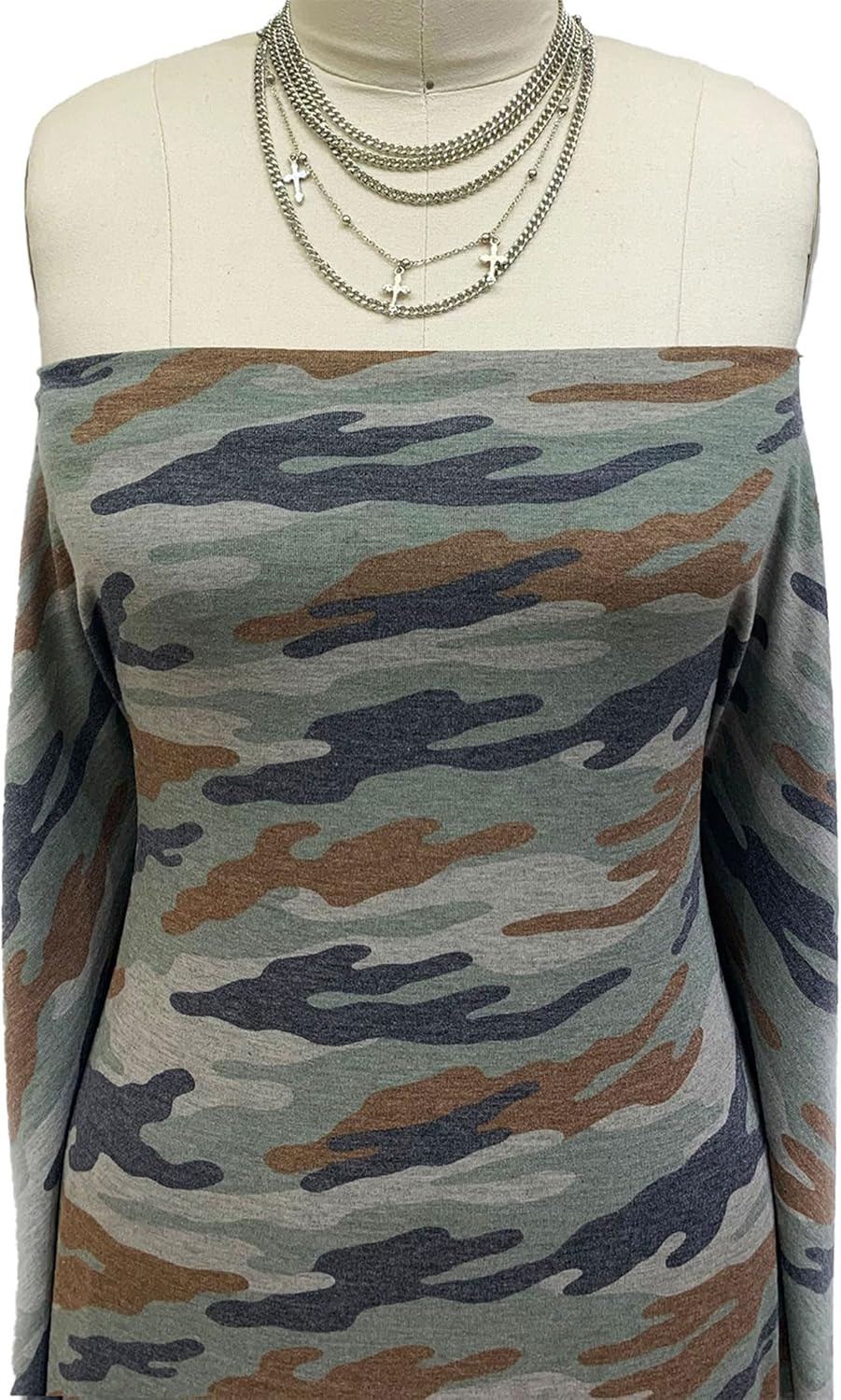 Stylish FABRIC 60" Wide Printed Poly Rayon Spandex Jersey Knit Fabric by The Yard – 155 GSM, Lightweight, Breathable, 2-Way Stretch for Apparel, Dresses, Baby Clothes & DIY, Army Green Brown 5 Yards