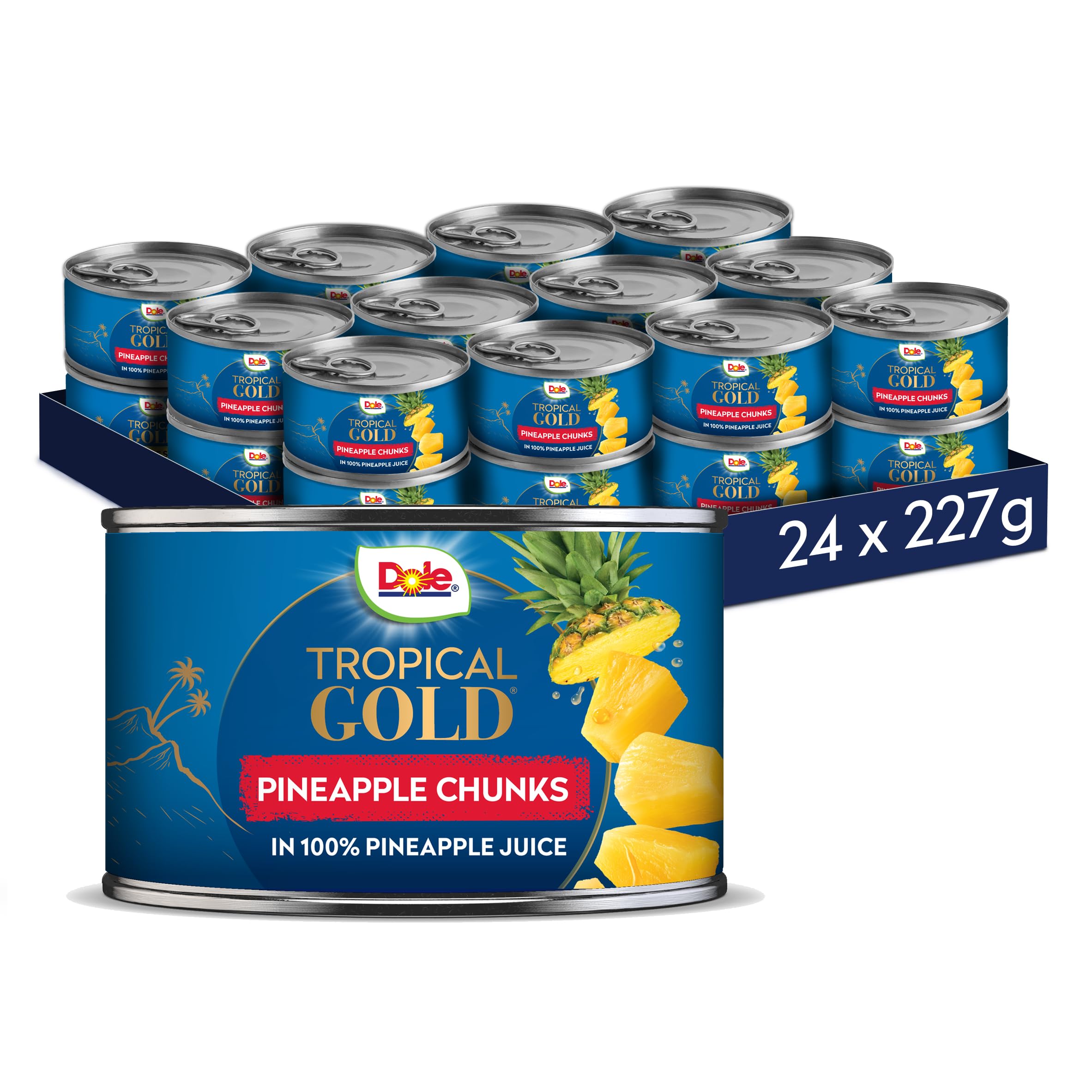 Tropical Gold Premium Tinned Pineapple Chunks in Juice 24 x 227g Fresh Fruit Chunks, Healthy Snack, No Added Sugar, Perfect for Breakfast & Dessert or Adding to Recipes, Made with Real Pineapple