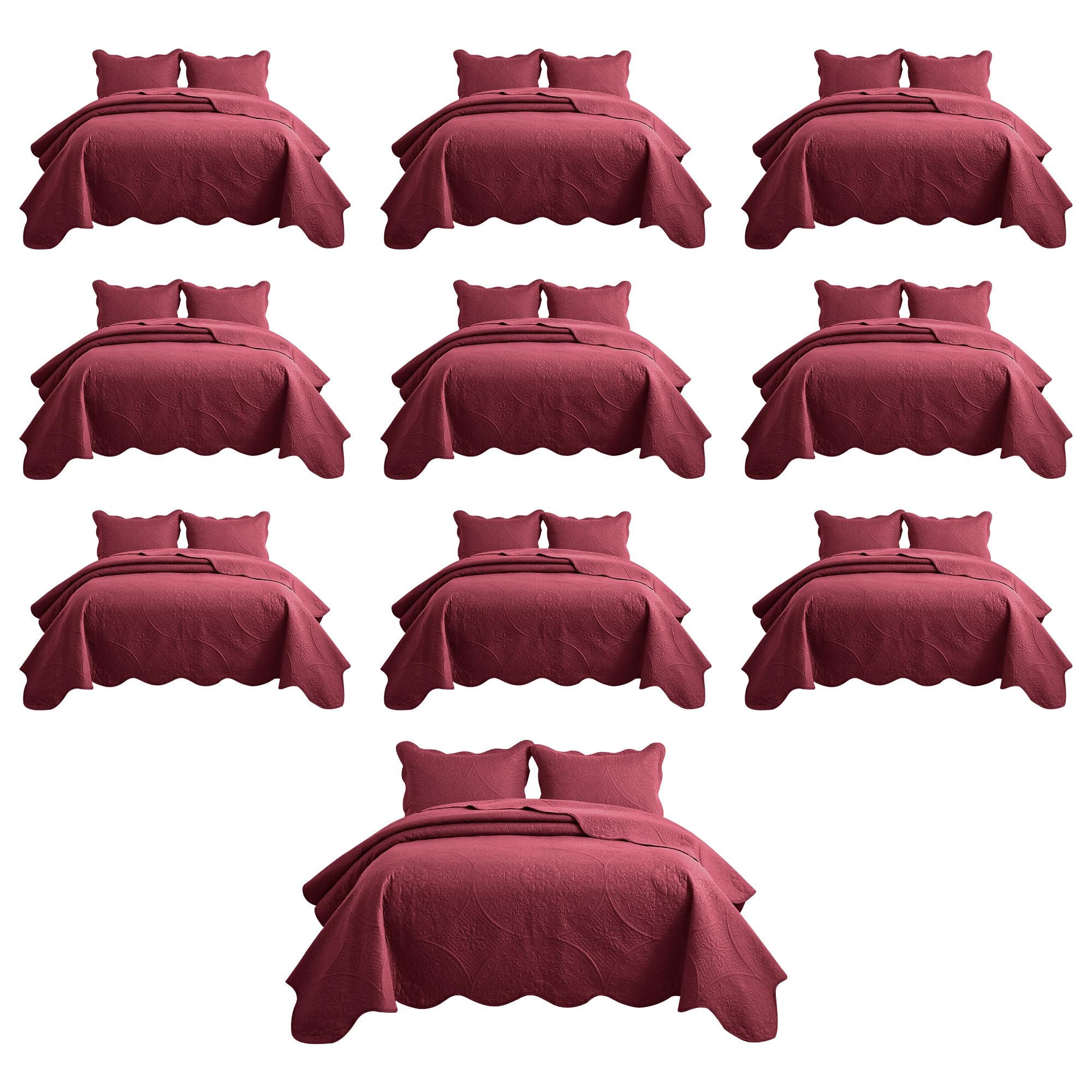 IR Imperial Rooms Twin Quilt Burgundy Floral 10 Pack for Hotel Guest Room