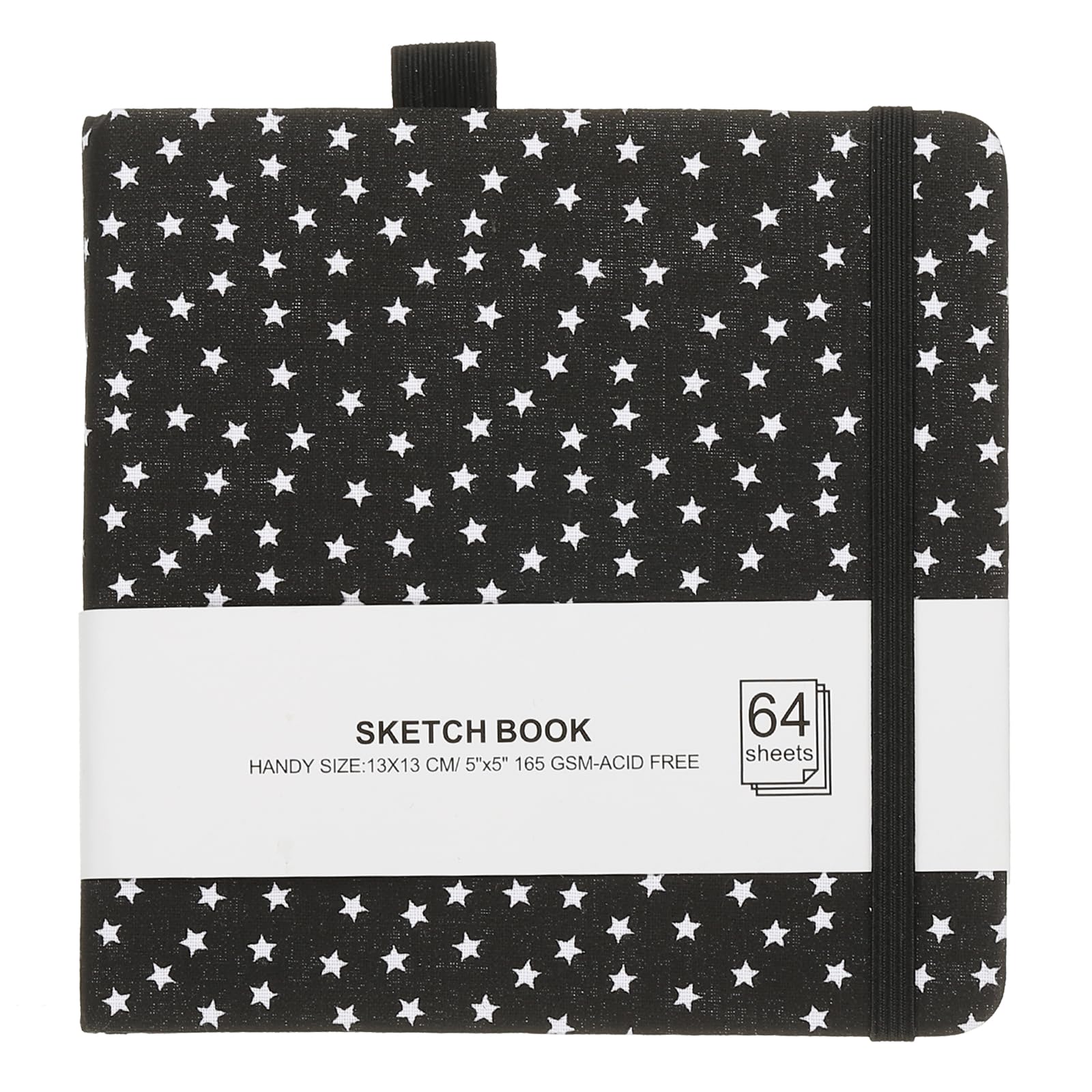PATIKIL 5.1x5.1 Watercolor Sketchbook, 64 Sheet 165GSM/112lb Watercolor Paper Sketchbooks Acid Free Watercolor Journal Hardcover Artists Paper Pads with Pen Holder, Black Star