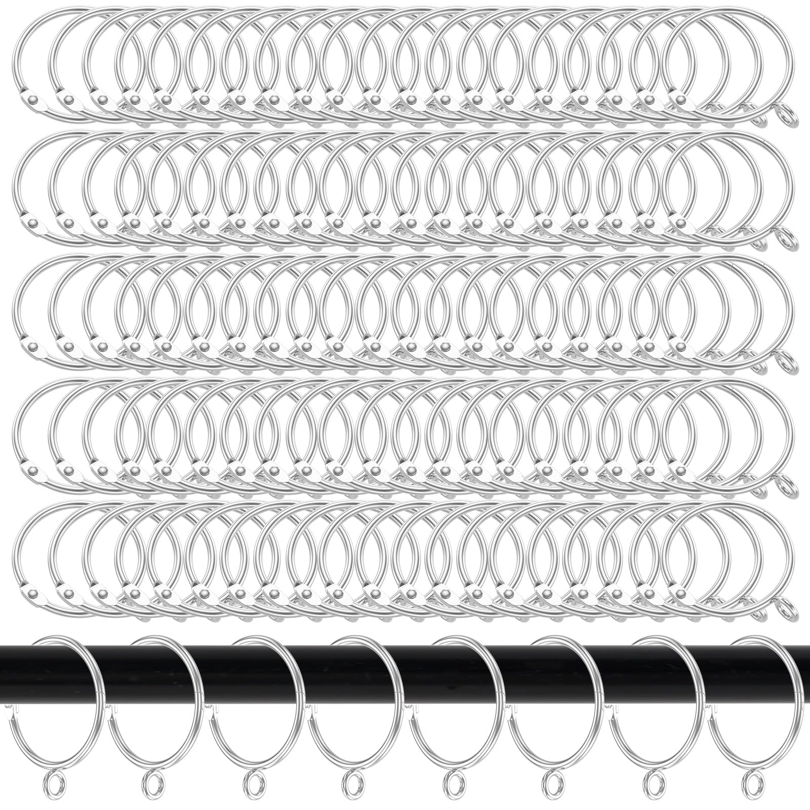 Gatphy 100 Pss Curtain Ring with Eyelet Metal Drapery Ring for Pinch Pleat Curtain Drape Hanging Clip 1.5 Inch Fits Up to 1.2 in Rod, Decorative Shower Rings for Shower Rods Curtains