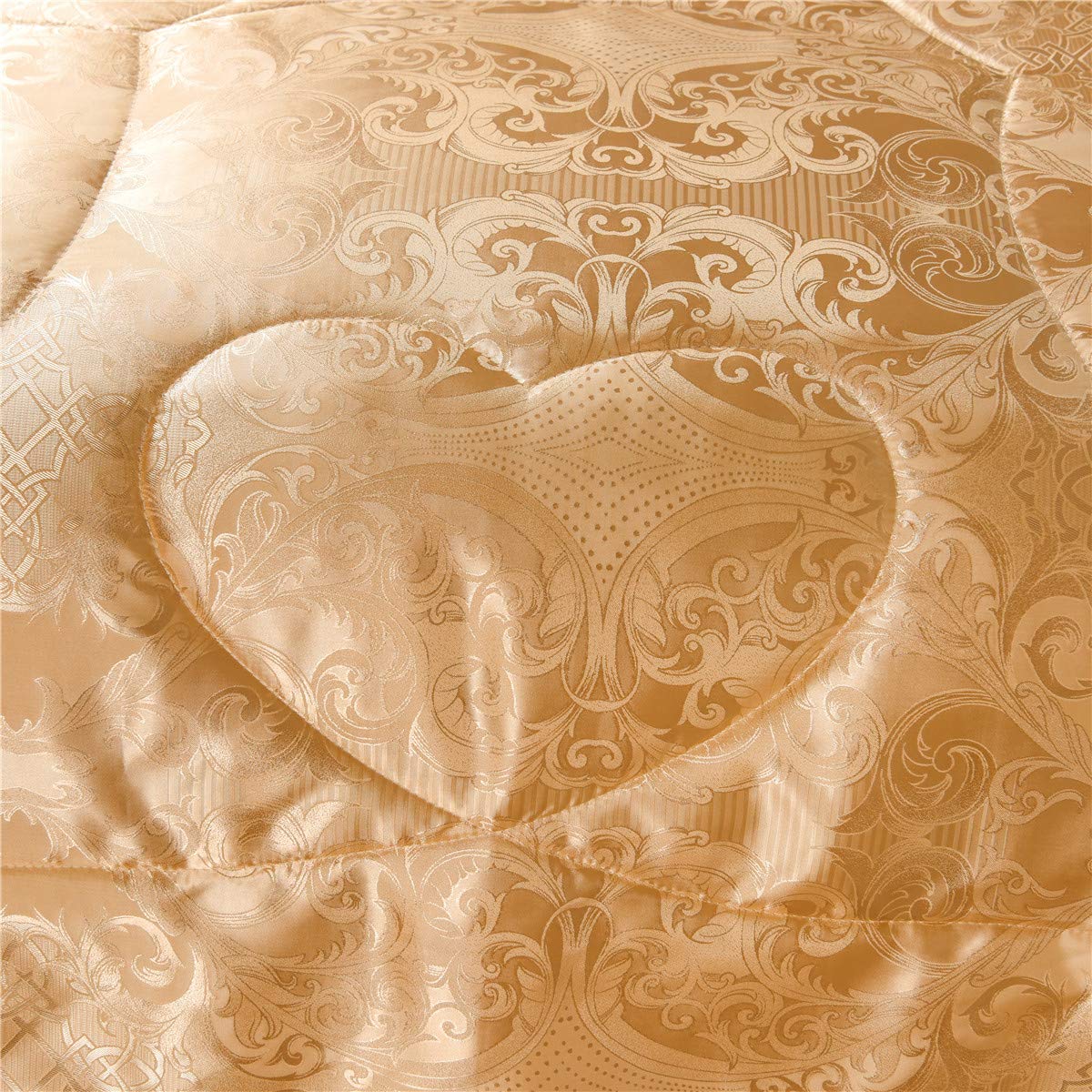 Juego de edredón tamaño Queen: juego de cama de seda dorada de lujo para todas las estaciones, edredón ligero de microfibra suave y juegos a juego con 2 fundas de almohada 5