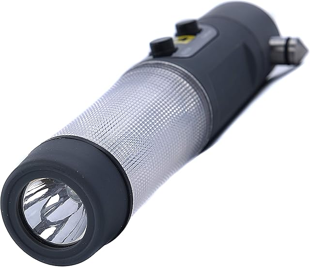 AA 3-in-1 Emergency Flashing Beacon Torch Glass Hammer Seatbelt Cutter Rescue Tool for Cars and Other Vehicles AA1306, Grey