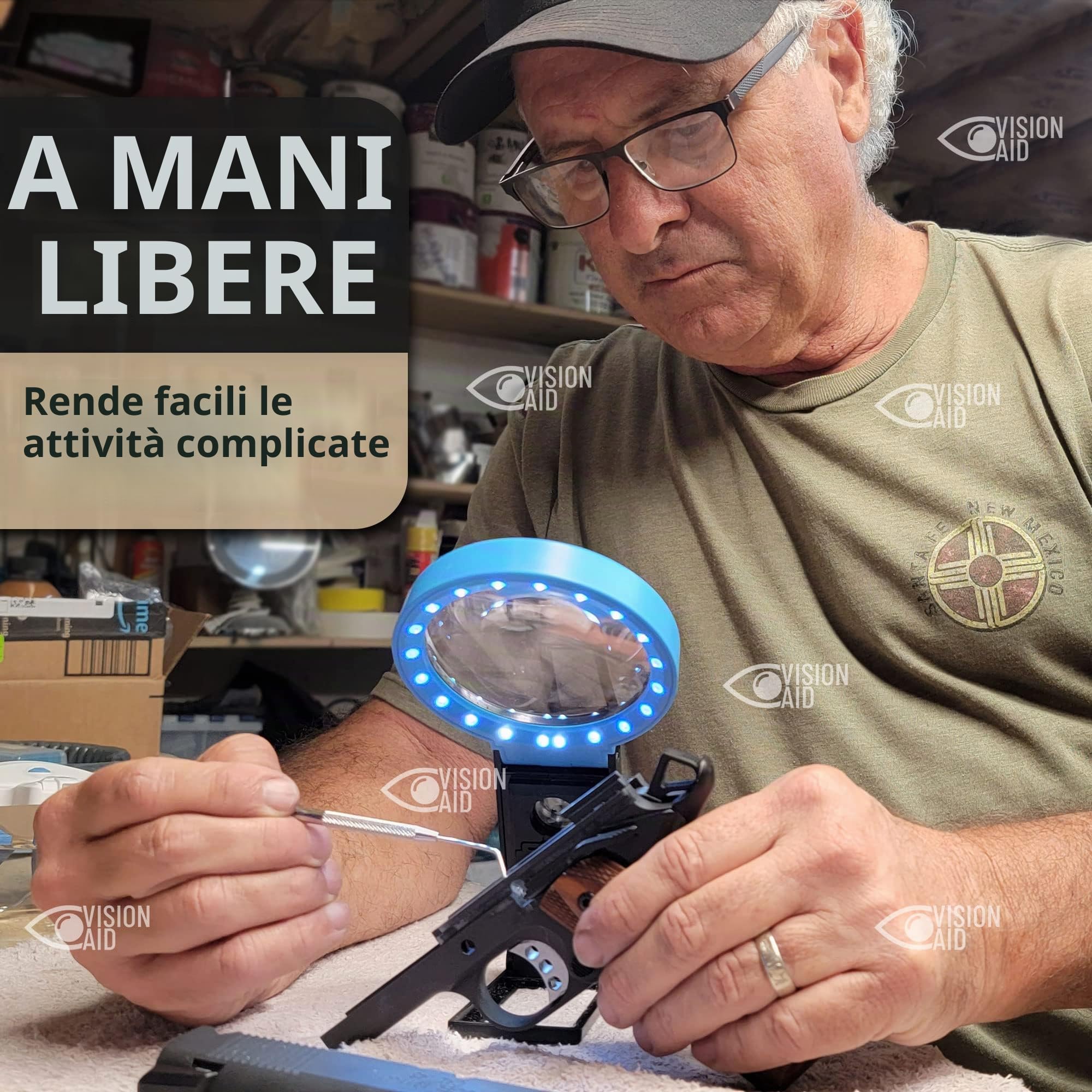 VisionAid Lente di ingrandimento 30X 10X con supporto LED illuminata per ipovedenti
