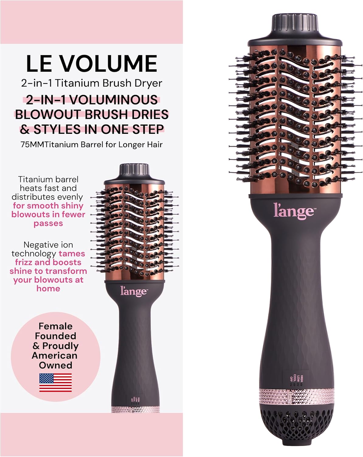 L'ANGE HAIR Le Volume 2-in-1 Titanium Blow Dryer Brush | Hot Air Brush for Hair Drying