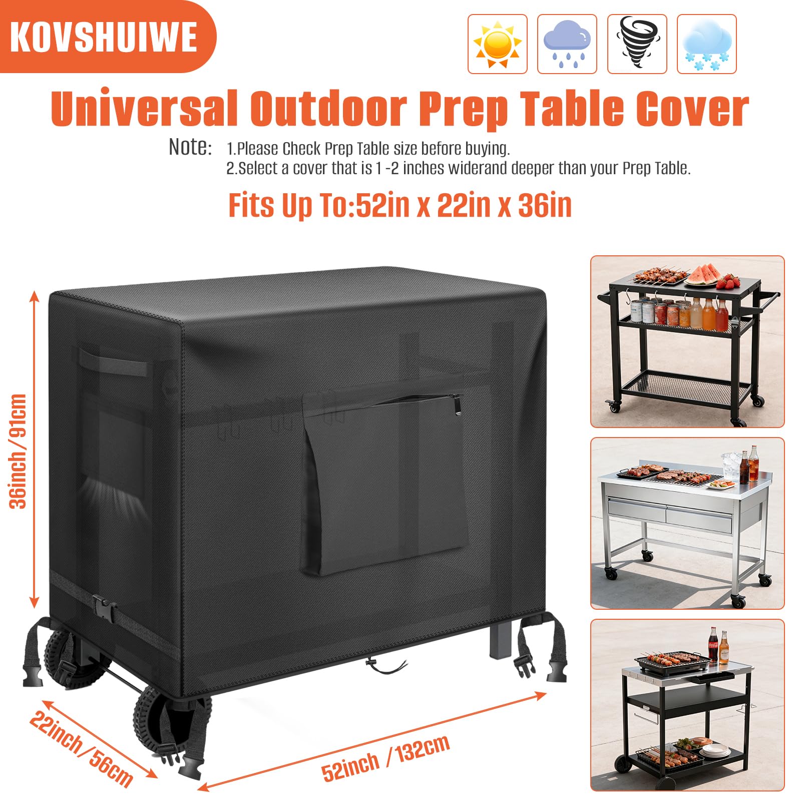 Kovshuiwe Housse de table de préparation d'extérieur de 132,1 cm pour table portable Keter Unity XL, armoire de rangement, housse de chariot de barbecue de jardin, housse imperméable en PVC 600D (132