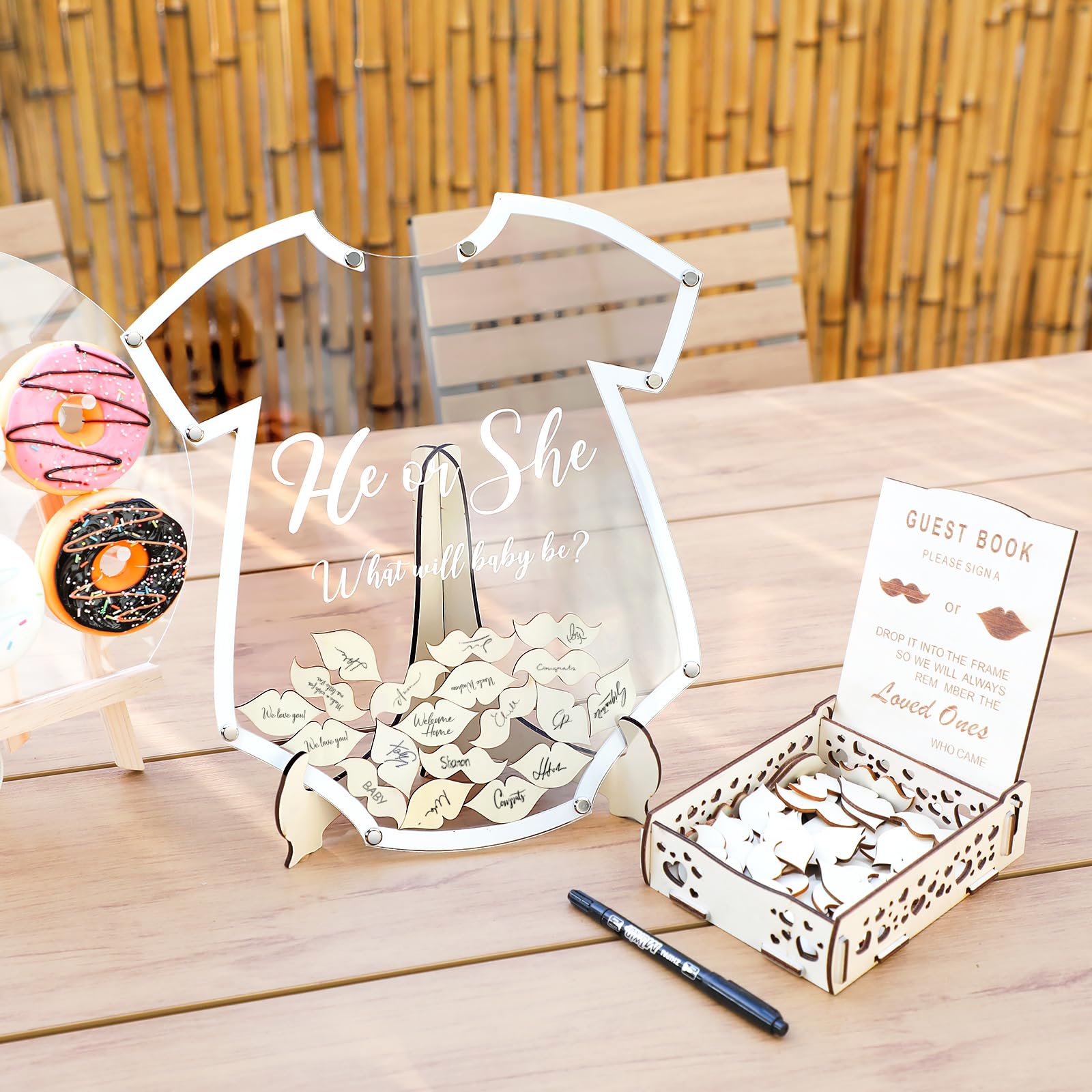 Fonder Mols Onesie Shaped Guest Book for Boy or Girl Gender Reveal Baby Shower Prediction Game Sign Boy Girl Voting Activity Centerpieces for 80 Guests