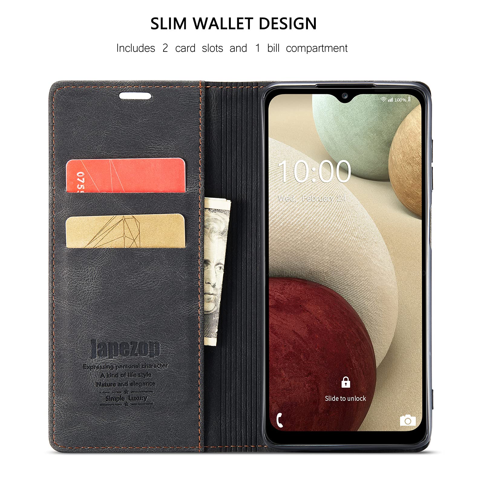 Samsung Galaxy A12 Case,Samsung Galaxy A12 Wallet Case with Card Holder [RFID Blocking] Kickstand Magnetic,Leather Flip Case for Samsung Galaxy A12 (Black)