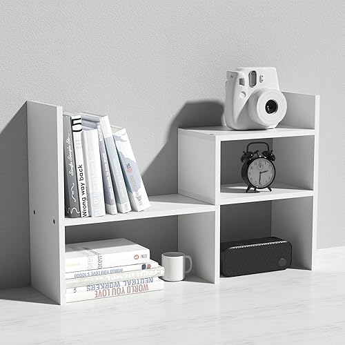 MASAKA B&W - Organizador de escritorio de almacenamiento Kawaii para tu espacio de escritorio, estante de exhibición de plantas de doble H, estante