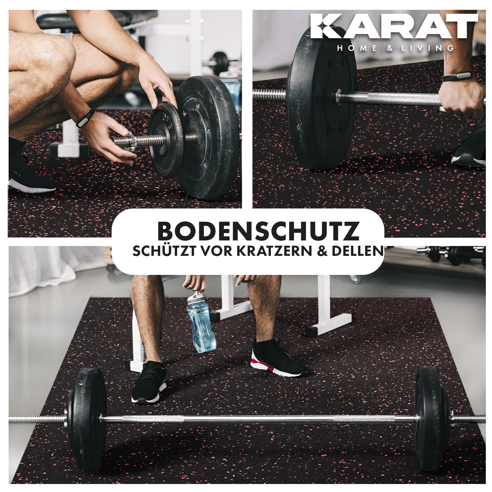 KARAT Bodenschutzmatte Fitnessgerät, Unterlegmatte für Crosstrainer, Laufband, Multifunktionsmatte Keller Trainingsmatte, Schall- und stoßdämpfende Antivibrationsmatte