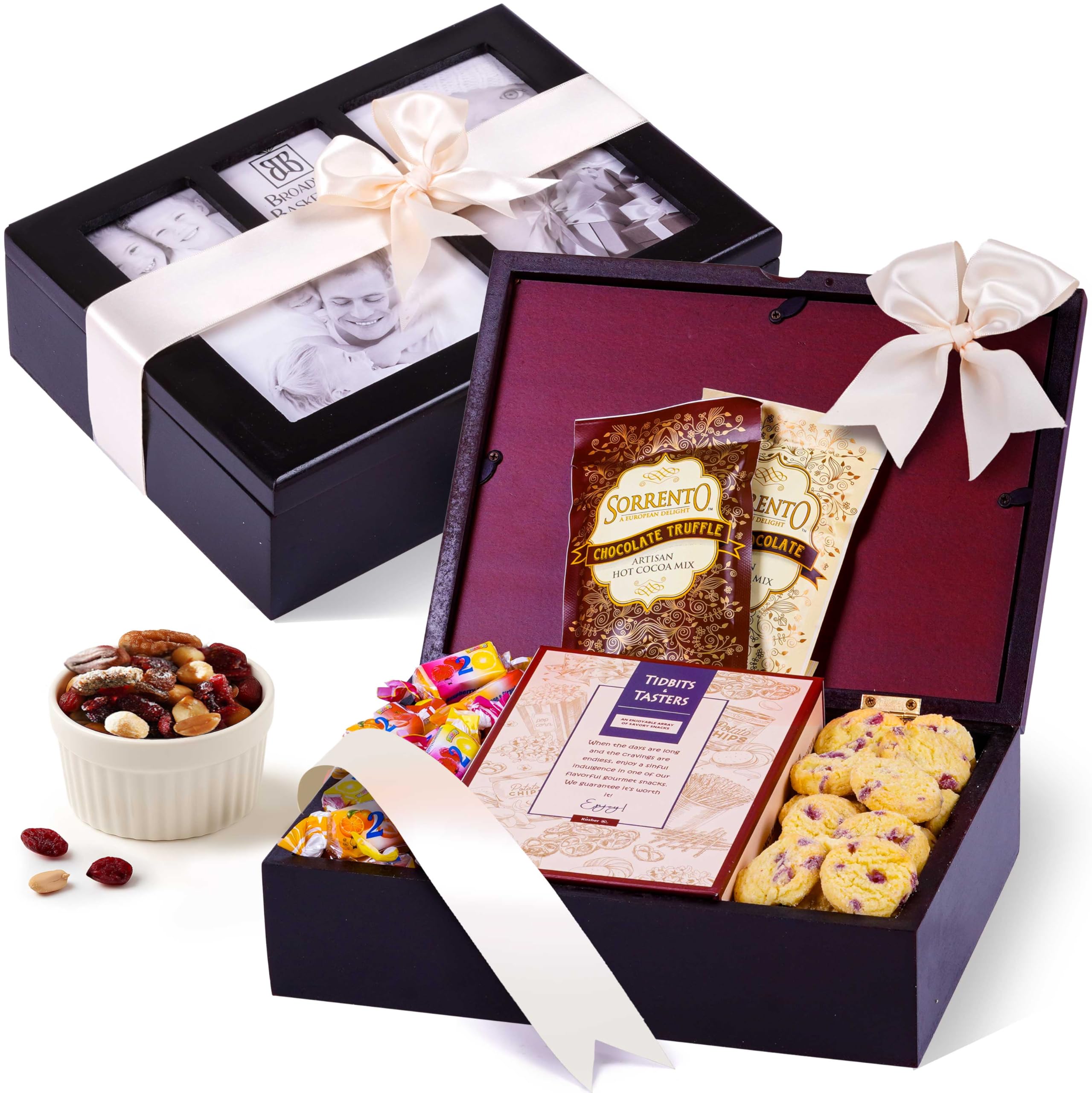 Photo Gift Box with Lid, Gifts Gourmet Food - Teas, Cocoas, Cookies, Snacks & Sweets Care Package for Women, Men, Holiday, Families, Memory Box for Thinking of You, Get Well, Anniversary, Thank You