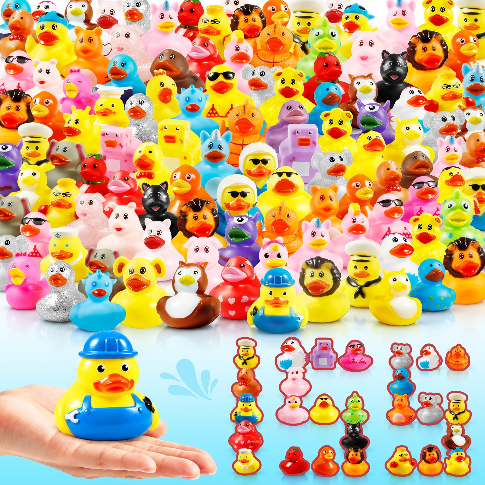 155 Pcs Rubber Ducks, Random Jeep Ducks Bulk, Kids Bath & Pool Party Toys | 2.3 Inch Assorted Floater Rubber Ducks, 51 Unique Designs, Baby Bath & Summer Pool Toys, Birthday Party Favors