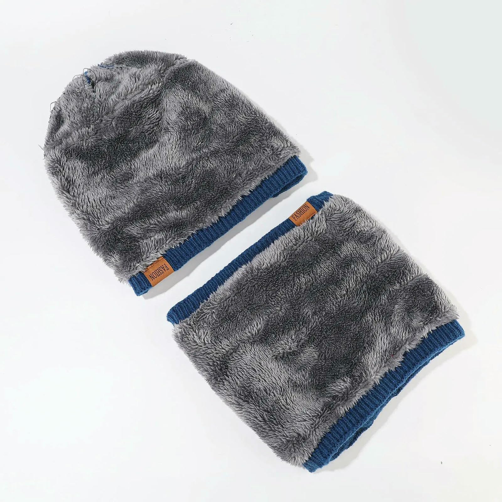 Mütze,Schal & Handschuh-Sets Warmes Set Aus Mütze, Schal Und Handschuhen Für Den Winter, Mit Thermo-Fleece Gefütterte Slouchy-Beanie-halstücher Herren, Handschuhe, 3-in-1-warmset-beige