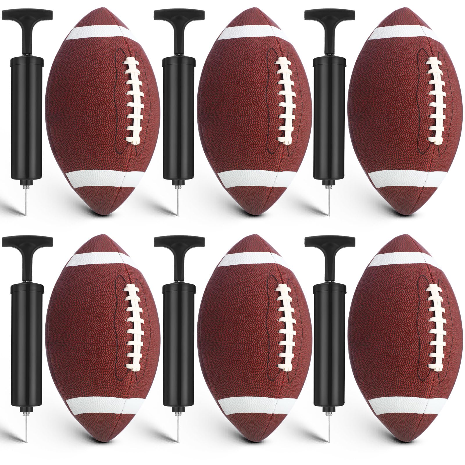 RoundFunny 6 balones de fútbol para jóvenes con 6 bombas de cuero compuesto para niños, jóvenes, adultos, equipo universitario, entrenamiento de escuela secundaria, práctica en interiores y exteriores