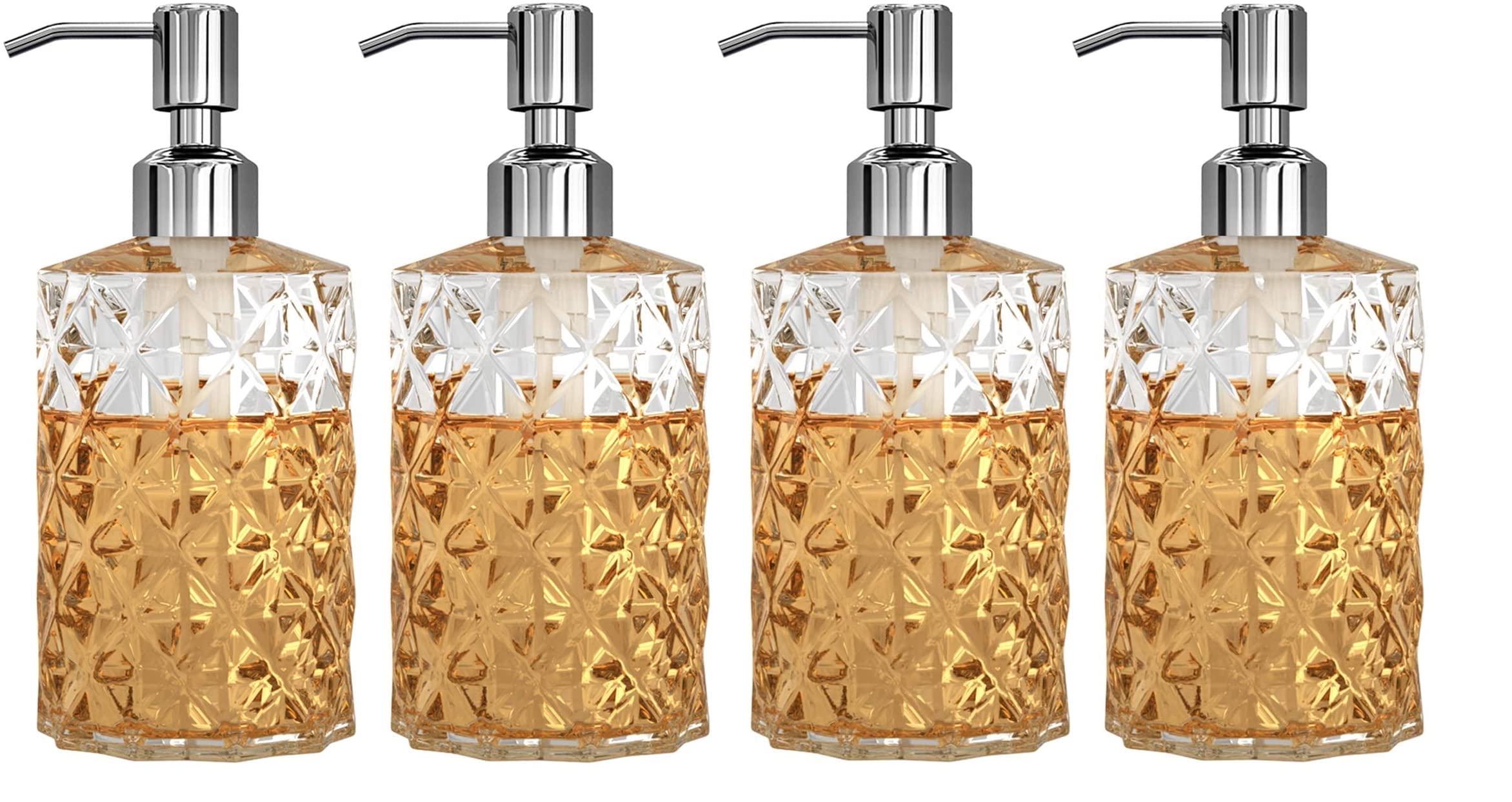 Luximal Pack of 4 Clear Glass Soap Dispenser with Plastic Pump, Refillable Liquid Hand Soap Dispenser for Bathroom, Hand Lotion Dispenser Handwash Liquid Dispenser Bottle for Kitchen ( 19 x 6.7 CM, 400 ML ) (B09L65184L) Amazon Price History, Amazon Price Tracker
