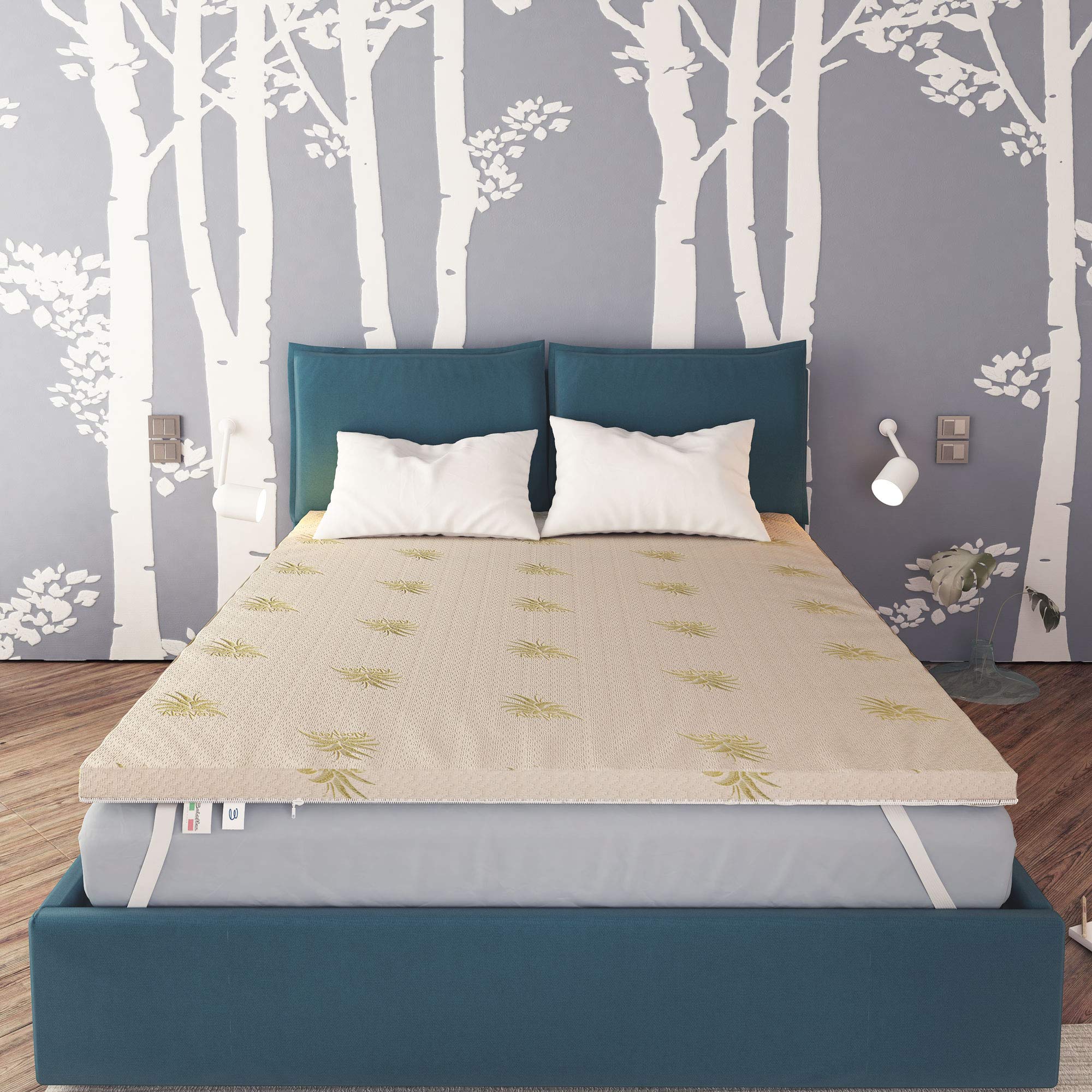 Baldiflex Emporio Topper Correttore Materasso Matrimoniale in Memory Foam Fresh Wave, Fodera in Aloe Vera Sfoderabile, Fresco, Traspirante, ergonomico, antiacaro, 170 x 190 cm h 5 cm