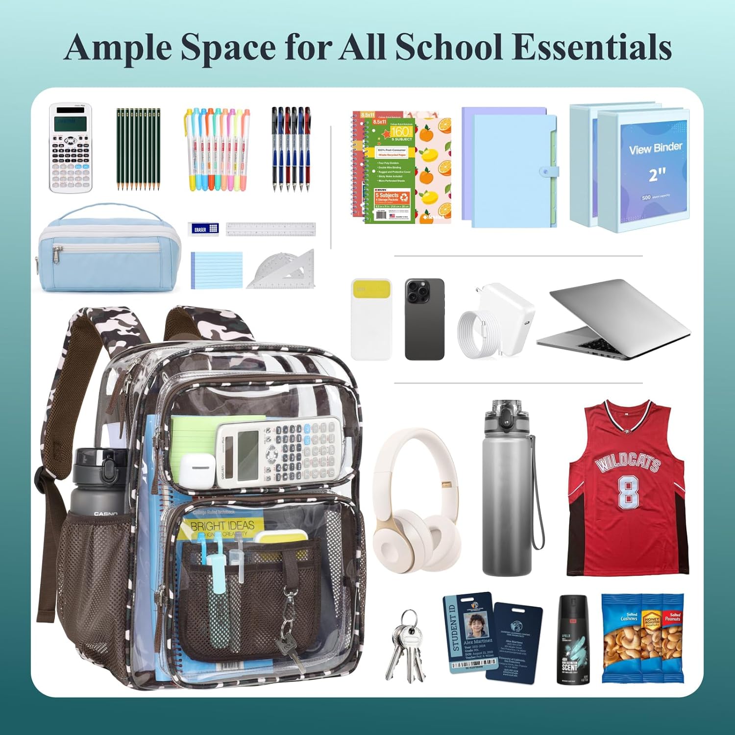 PACKISM Clear Backpack for School - 17 inch Large Heavy Duty Bookbag, Reinforced See Through PVC Transparent Backpack