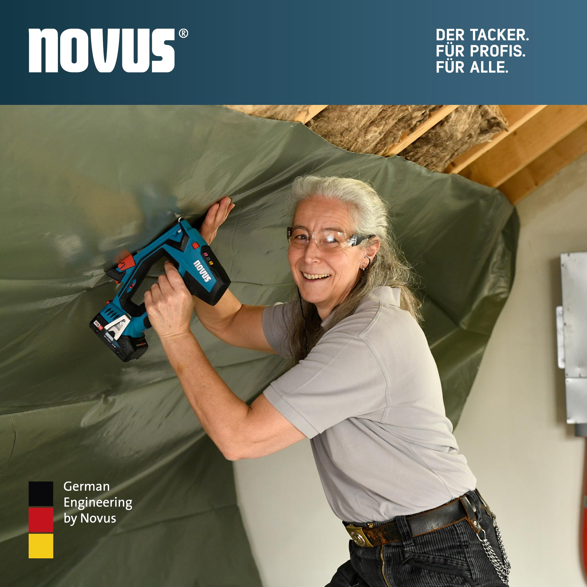 NOVUS TOOLS Set di pinzatrici a batteria J-551 con 9.800 graffette, per morsetti a filo piatto da 6 a 14 mm e chiodi da 16 mm, compatibile con batteria agli ioni di litio CAS da 18 V, senza batteria e