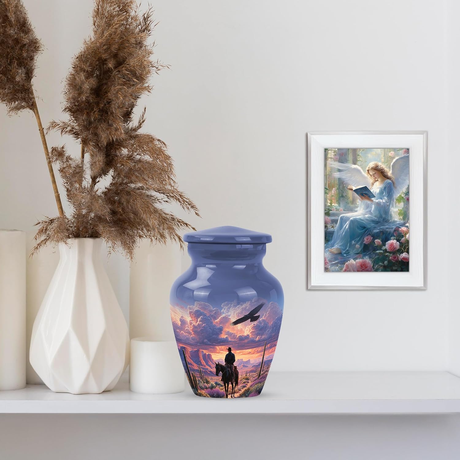 Cowboy Urn - Small Urn for Ashes Adult Male - Horse Urns for Human Ashes - Mini Urns - 3 Inches - Pack of 1