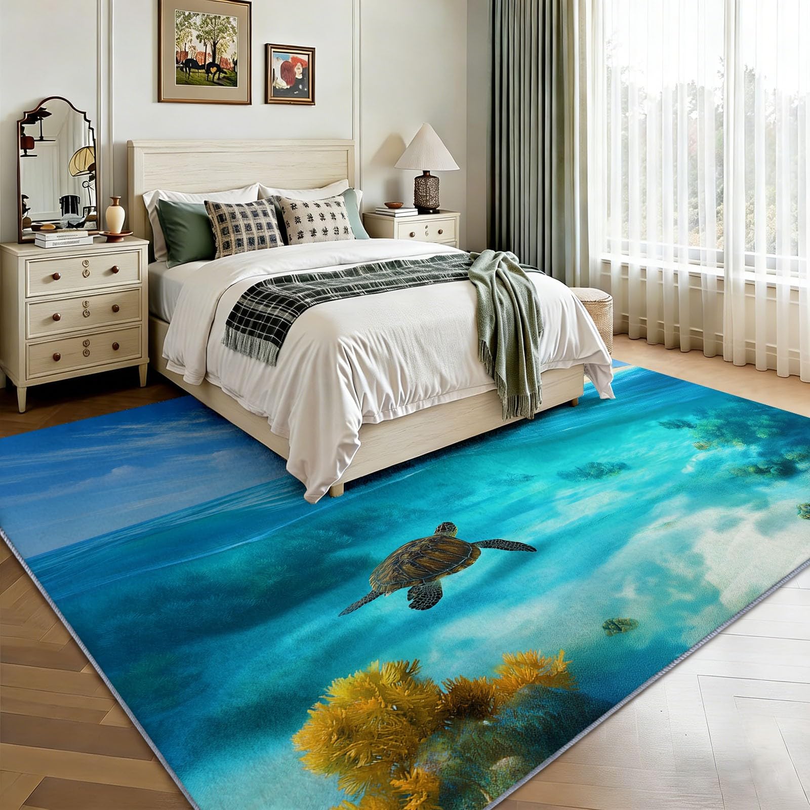 Area Rugs - Alfombra de 100 x 160 cm, diseño de tortugas marinas tropicales, arrecife de coral, lavable, antideslizante, alfombra antideslizante para dormitorio, sala de estar, alfombra de suelo de