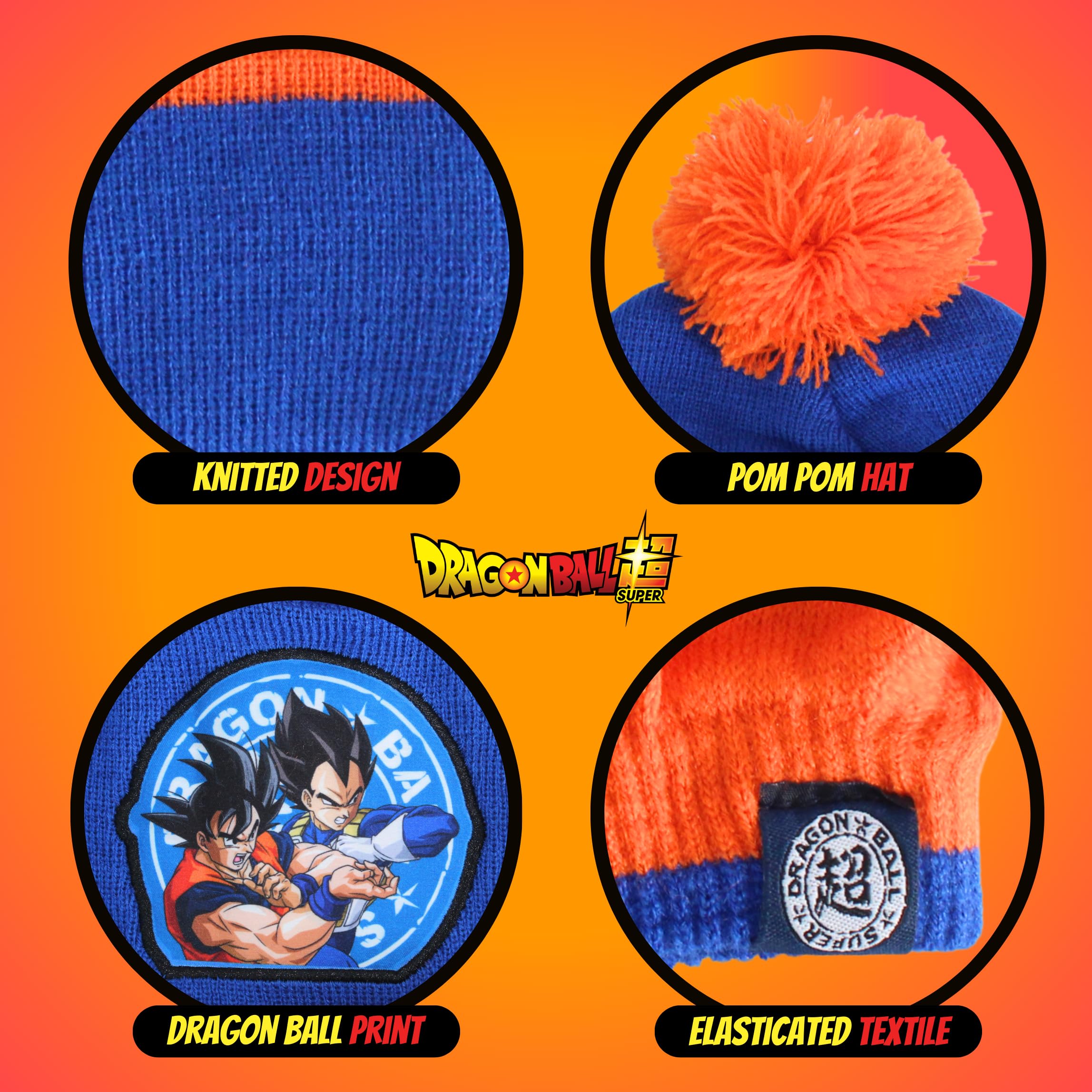 Dragon Ball Z Gorro Bufanda y Guantes para Niño, Conjunto de Invierno Infantil Diseño Goku, Regalo para Niños