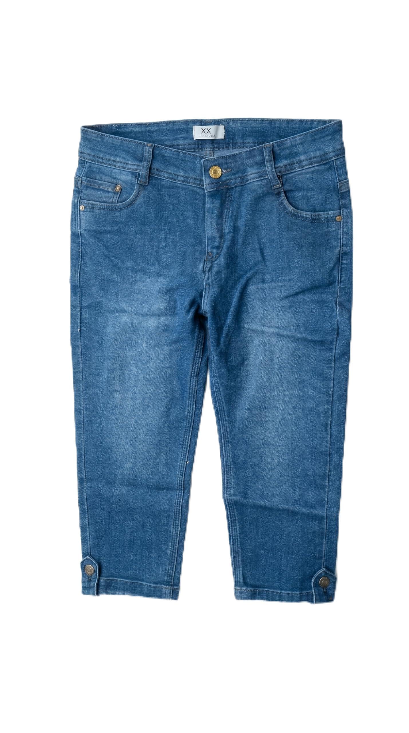 Capri Jeans for Women, Blue Denim, Mid-Calf Cropped Fit, Metallic Button Detail-image-46
