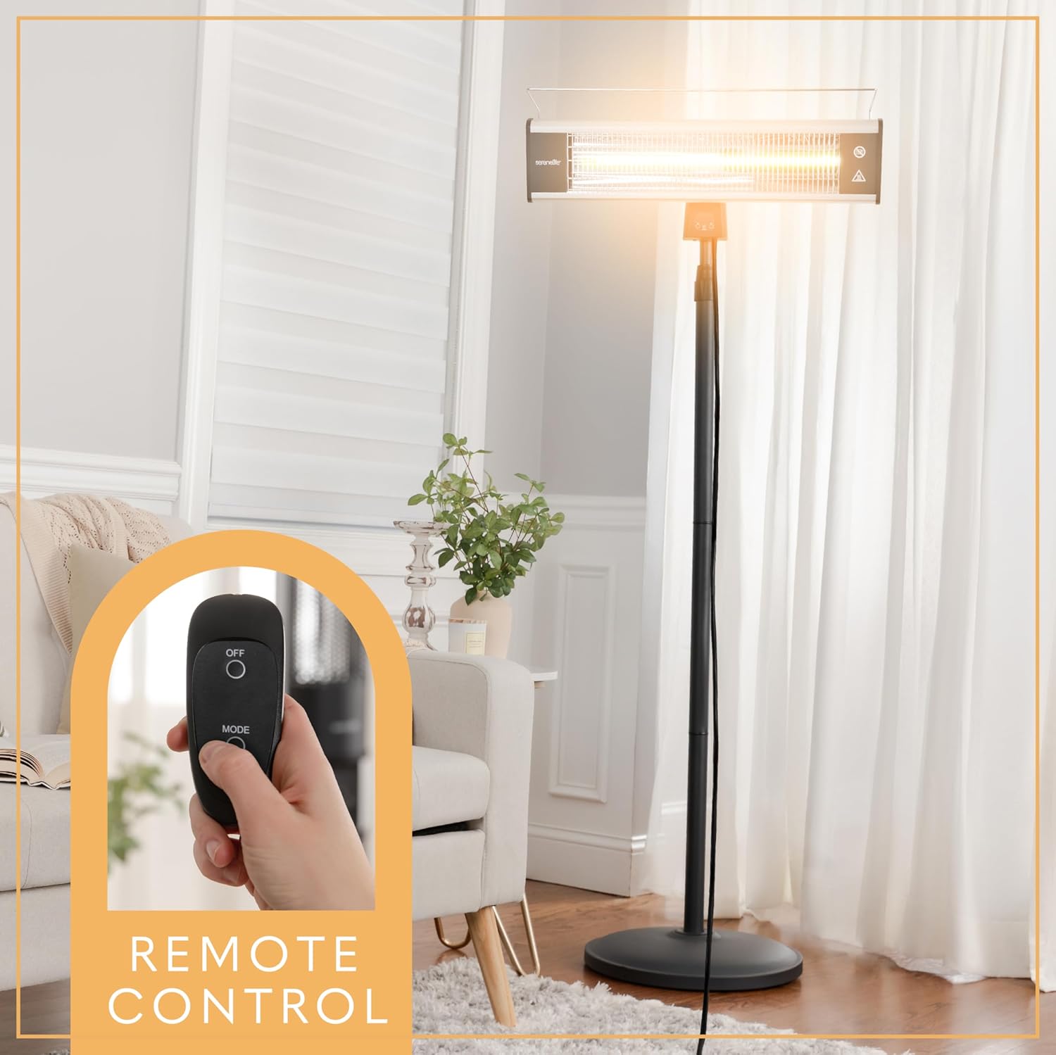 review SereneLife Infrared Patio Heater, Electric Patio Heater for Indoor/Outdoor Use, Portable Stand Heater with Remote Control, 1500 W, for Restaurant, Patio, Backyard, Garage, Decks (Black)