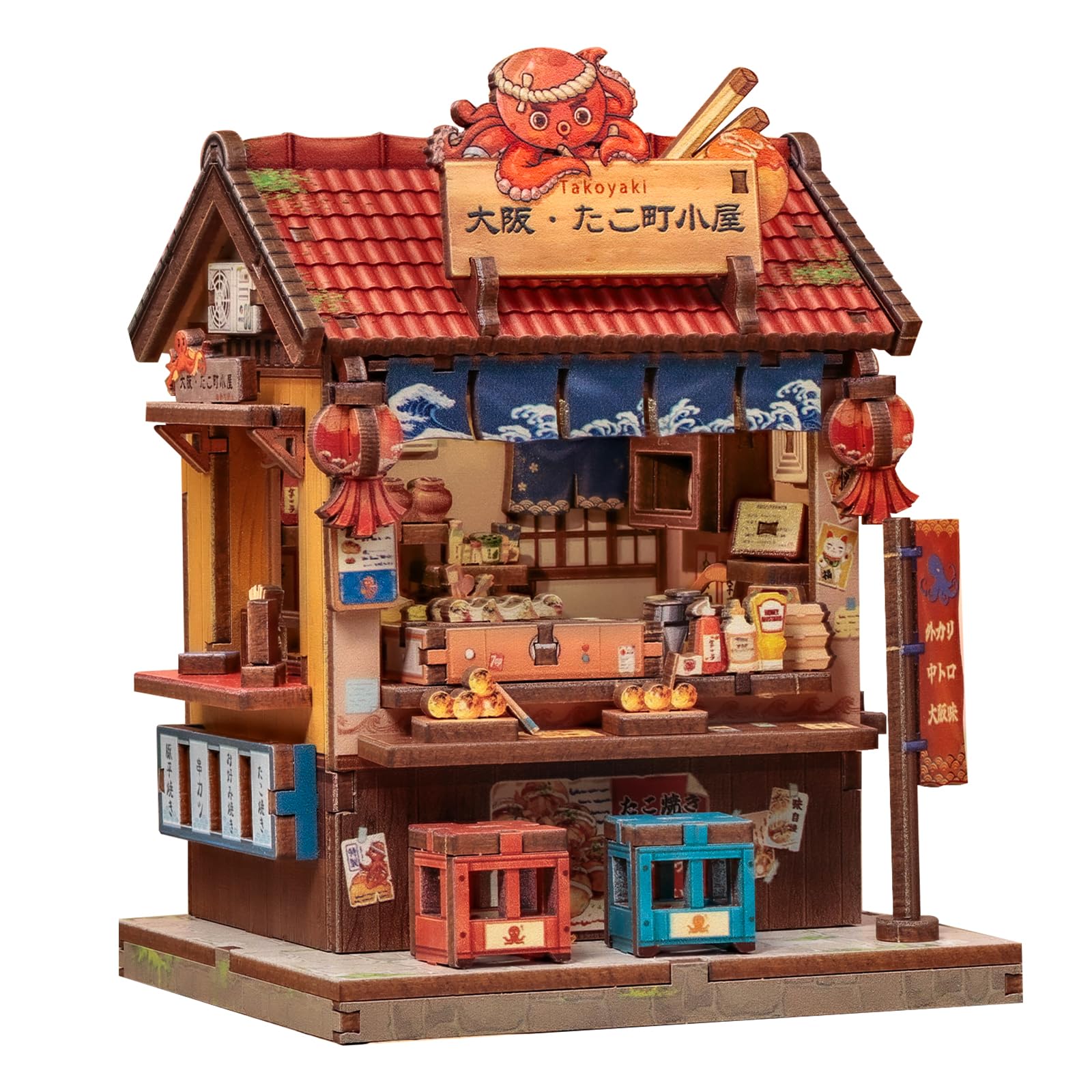 Fsolis Osaka Takoyaki Book Nook Kit – Cozy Japanese Street Miniature for Bookshelf Decor, DIY Wooden Puzzle House for Adults & Book Lovers