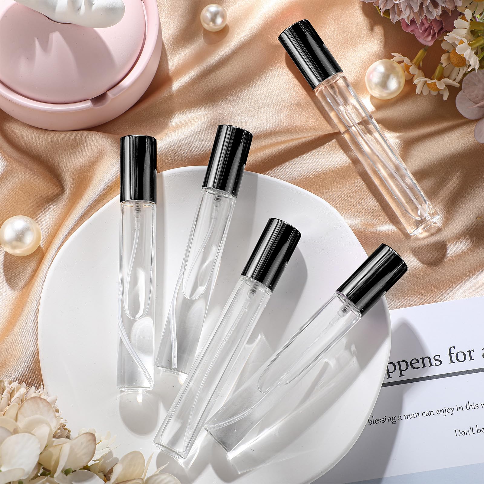 Yinder Parfümzerstäuber, nachfüllbar, leere Parfümflasche für Parfüm, Nebel, Glas, Sprühflaschen, transparent, tragbar, Duftflasche für Reisen, Schwarz, 15 ml, 25 Stück