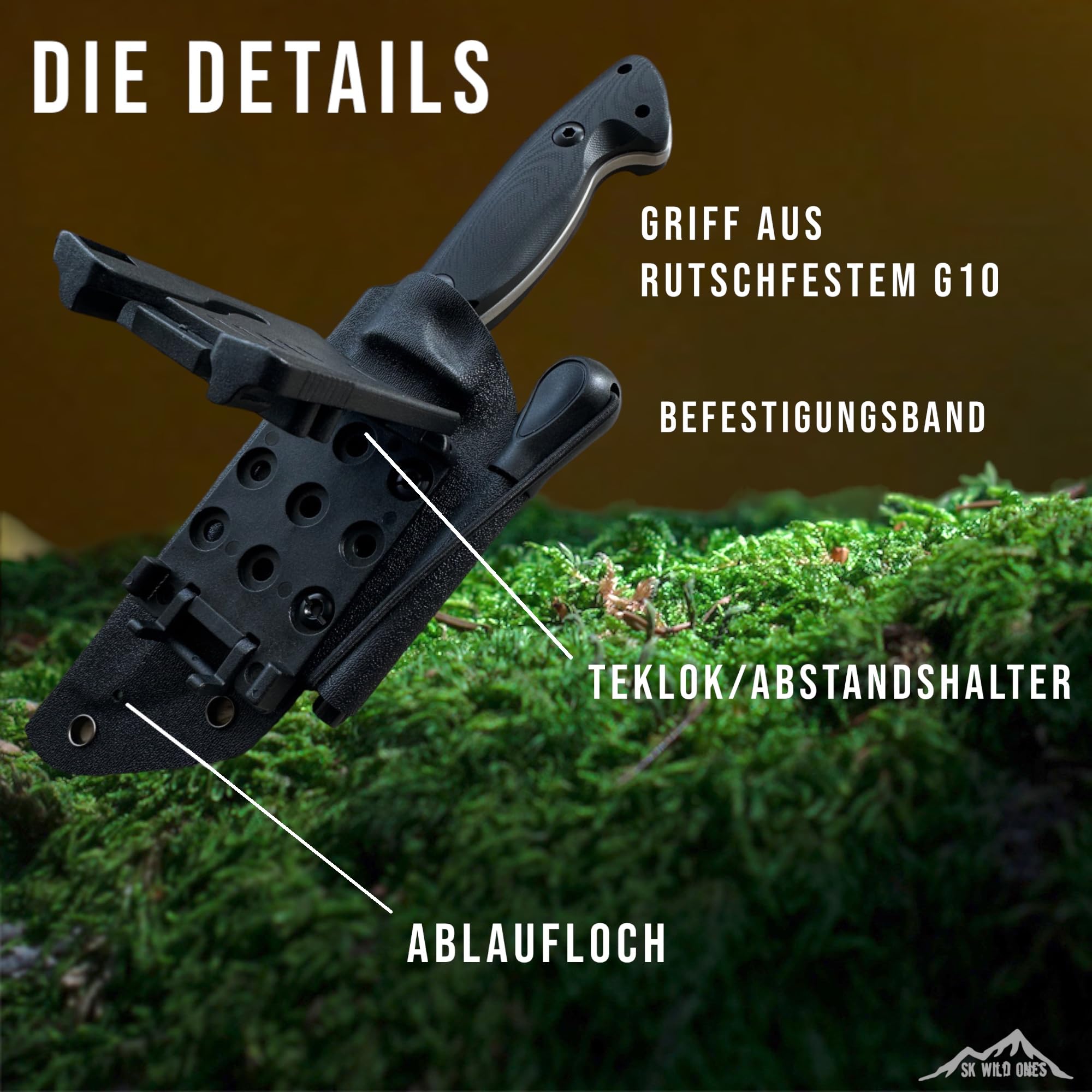 SK Wild Ones® Jagdmesser Outdoor Survival-Messer Feststehend mit G10 Griff - Full Tang 420 Stahl Gürtelmesser für Camping Freya