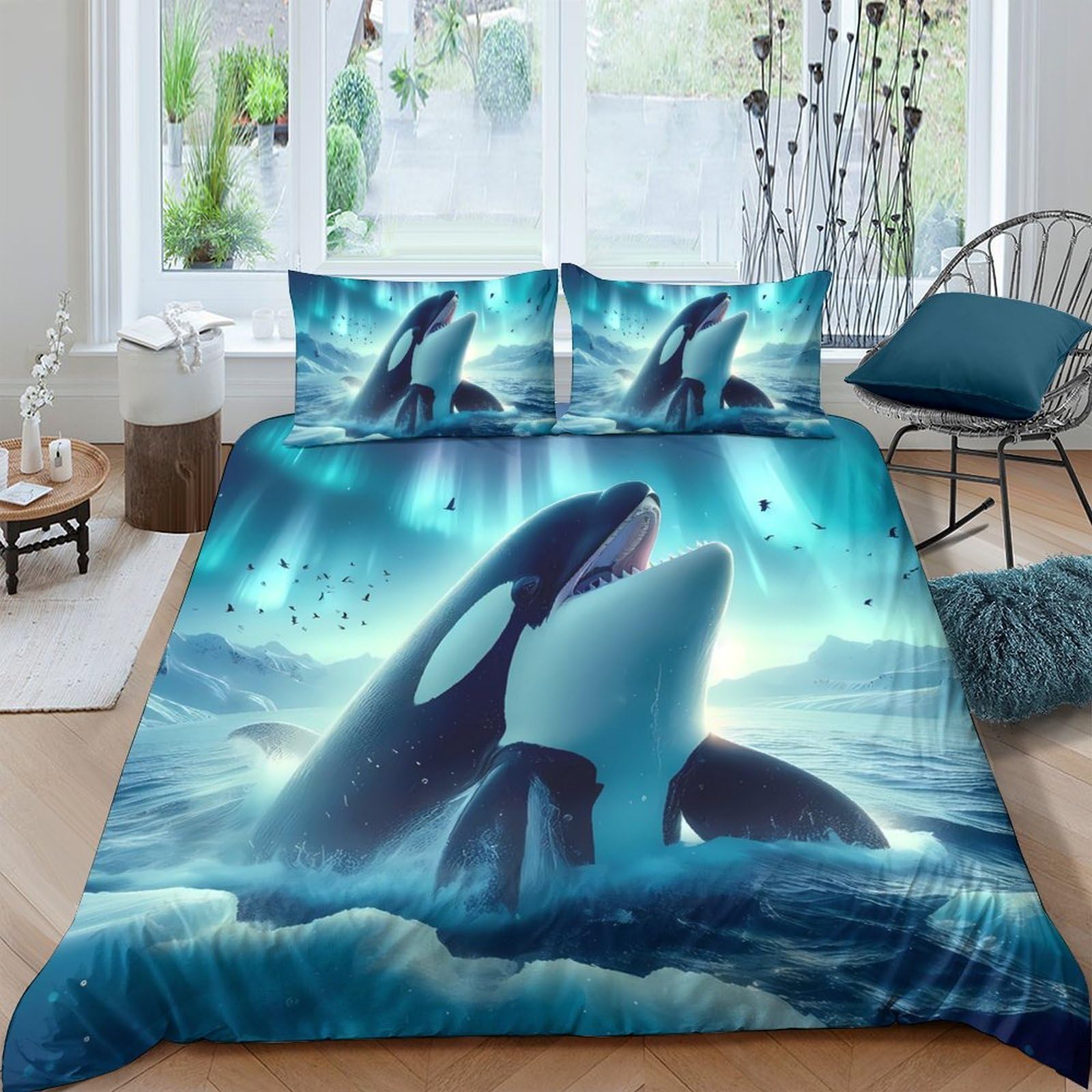 Ctjqhvkz Style-1 3D Printed Ocean Whale Fitted Sheet Microfiber Soft Bed Cover For Bedroom Guest Room Mattress Protection Decor Single（135X200cm）