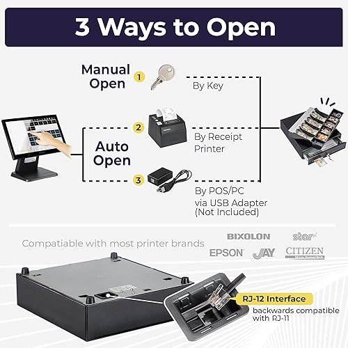 Miniatura 5 de Mini cajón de caja registradora de 13 pulgadas para sistema de punto de venta POS con bandeja de efectivo de 2 niveles totalmente extraíble 4