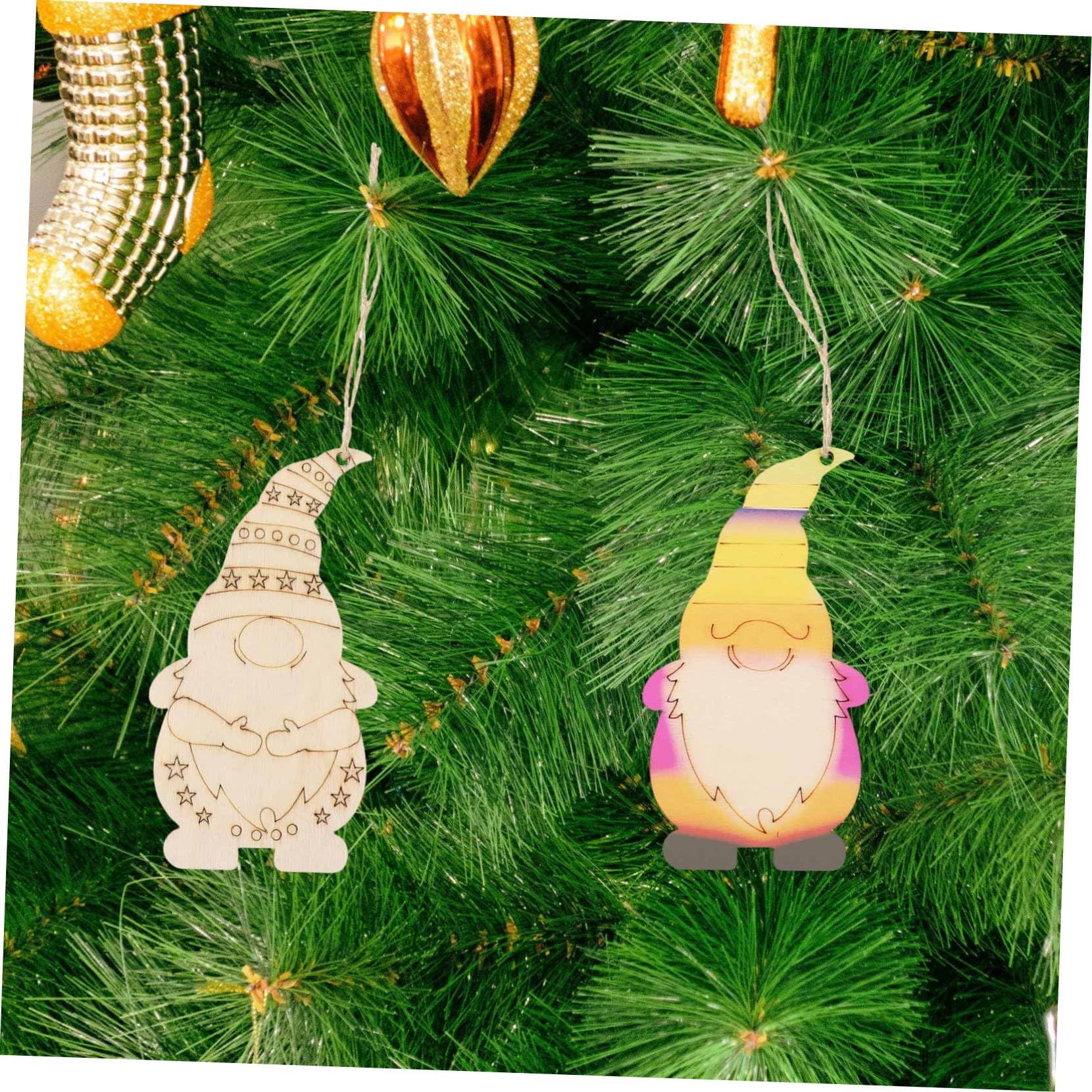 HOMSFOU Set 40 Pezzi Ciondoli Legno Grezzo Gnomi, Decorazione Natalizia da Dipingere Fai da Te, Ornamenti Albero Natale Artigianato Creativo per Casa e Feste