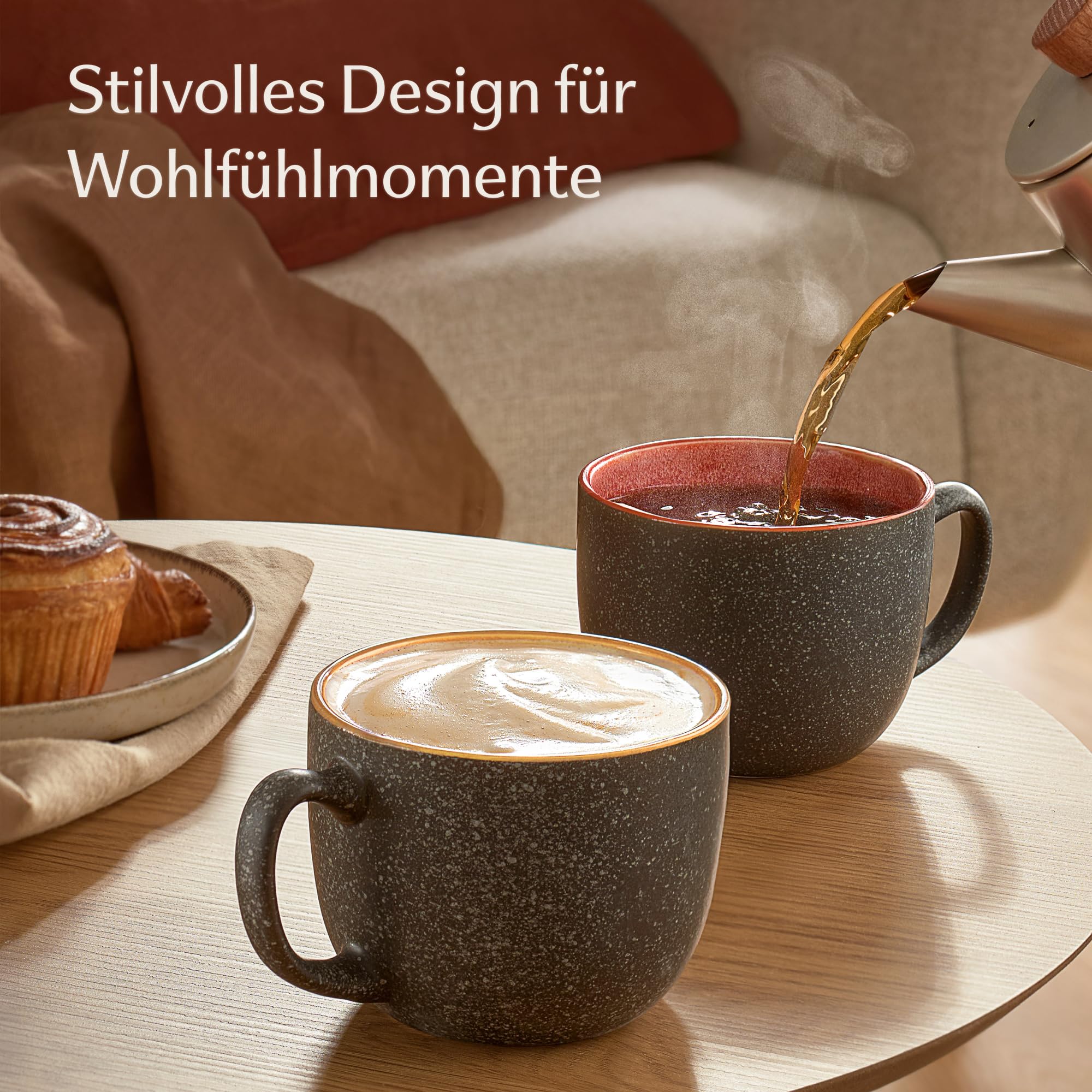 Cosumy 4er Set Kaffeetassen Bunt 350ml – Steingut – Kaffeebecher Modern