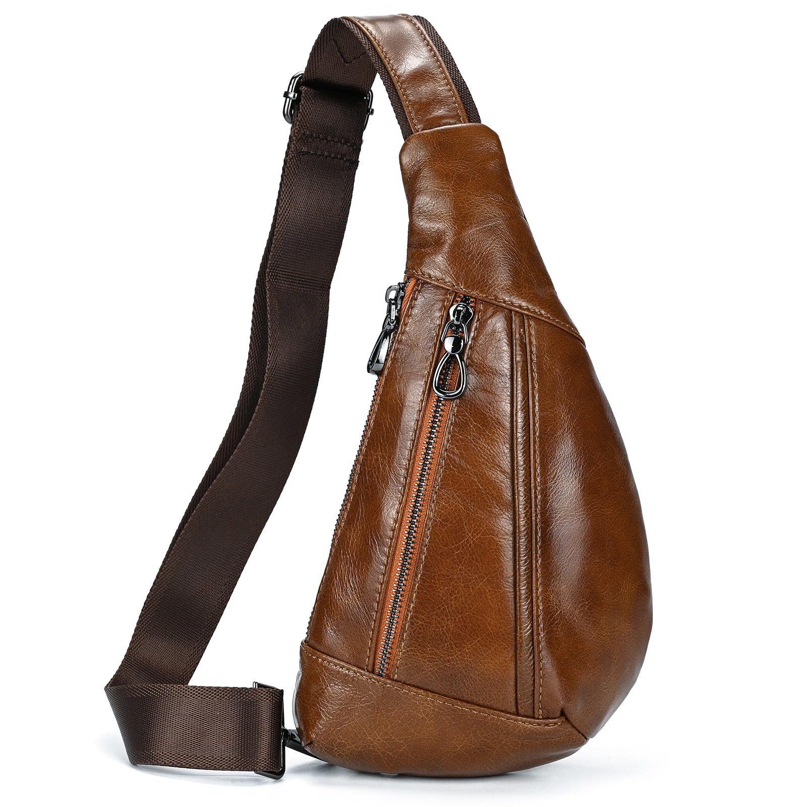 Mochila cruzada de hombro en piel auténtica con múltiples compartimentos 8