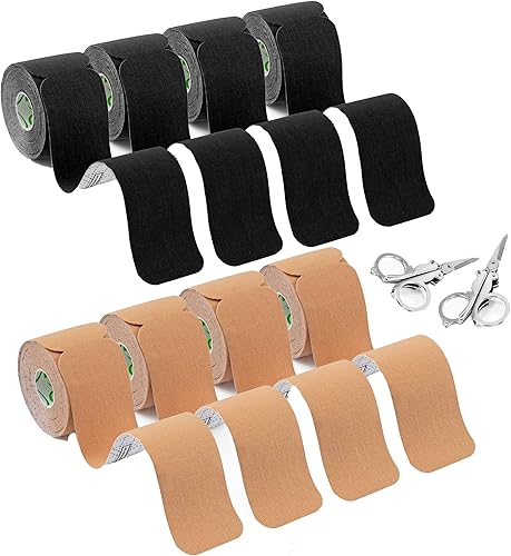 JB - Paquete de cinta de kinesiología 8 unidades 160 tiras elásticas en I 2 x 10 pulgadas resistente al agua cinta atlética sin látex para dolor