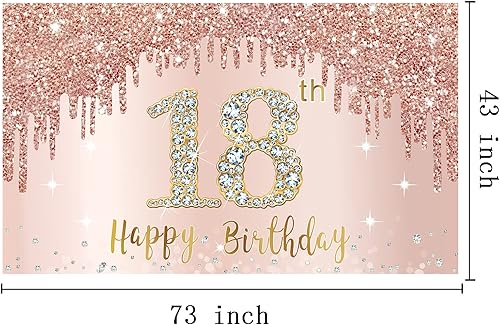 Miniatura 2 de Cartel de feliz cumpleaños número 18 para niñas, suministros de letrero de fiesta de cumpleaños de 18 años, decoración de póster de cumpleaños rosa