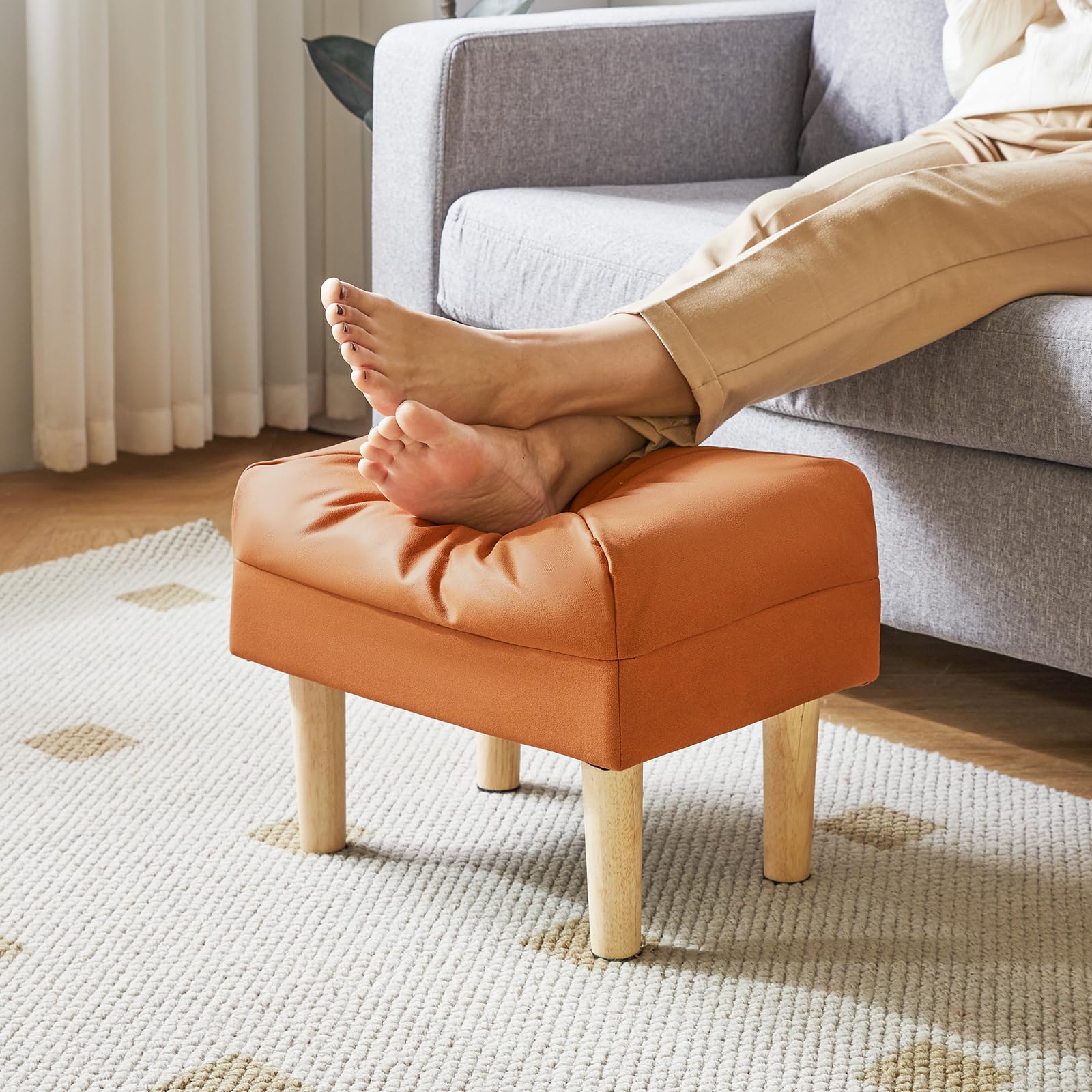 YMYNY Ottomano, Pouf Couch Sgabello, Pouf Poggiapiedi, Materiale Del Tessuto Tecnico, Sgabello Basso in Legno, Piccolo Sgabello Imbottito per Soggiorno e Ingresso 40 x 29 x 32CM Arancione HBD040J