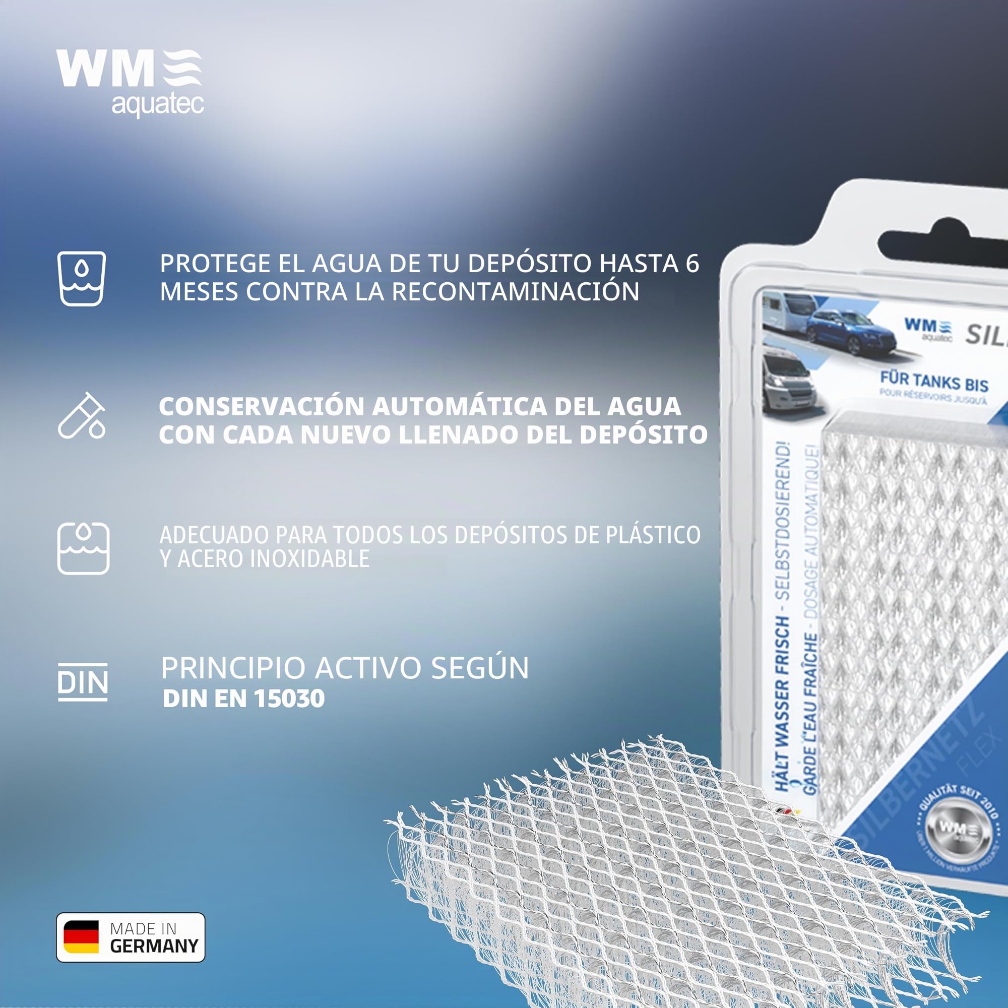 WM Aquatec Conservador SilverPad con malla de plata para la conservación automática del agua en tanques de hasta 100 litros