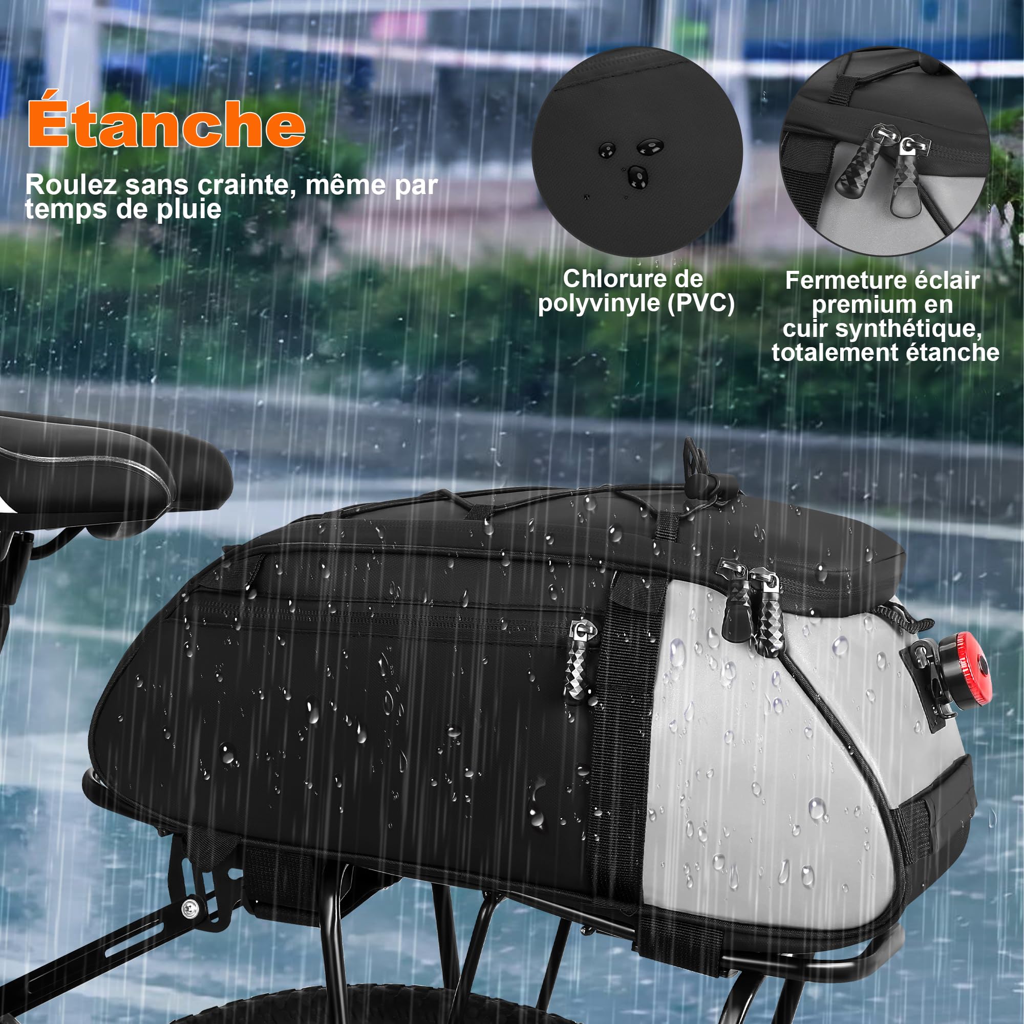Wildken Sacoche Velo Porte Bagage Arriere, 12 L Noir Sacoche Porte Bagage Velo Étanche Réfléchissante avec Poignées et Bandoulières, Sac Porte Bagage Vélo Adapté VTT, Vélo de Route, Gravel, E Bike