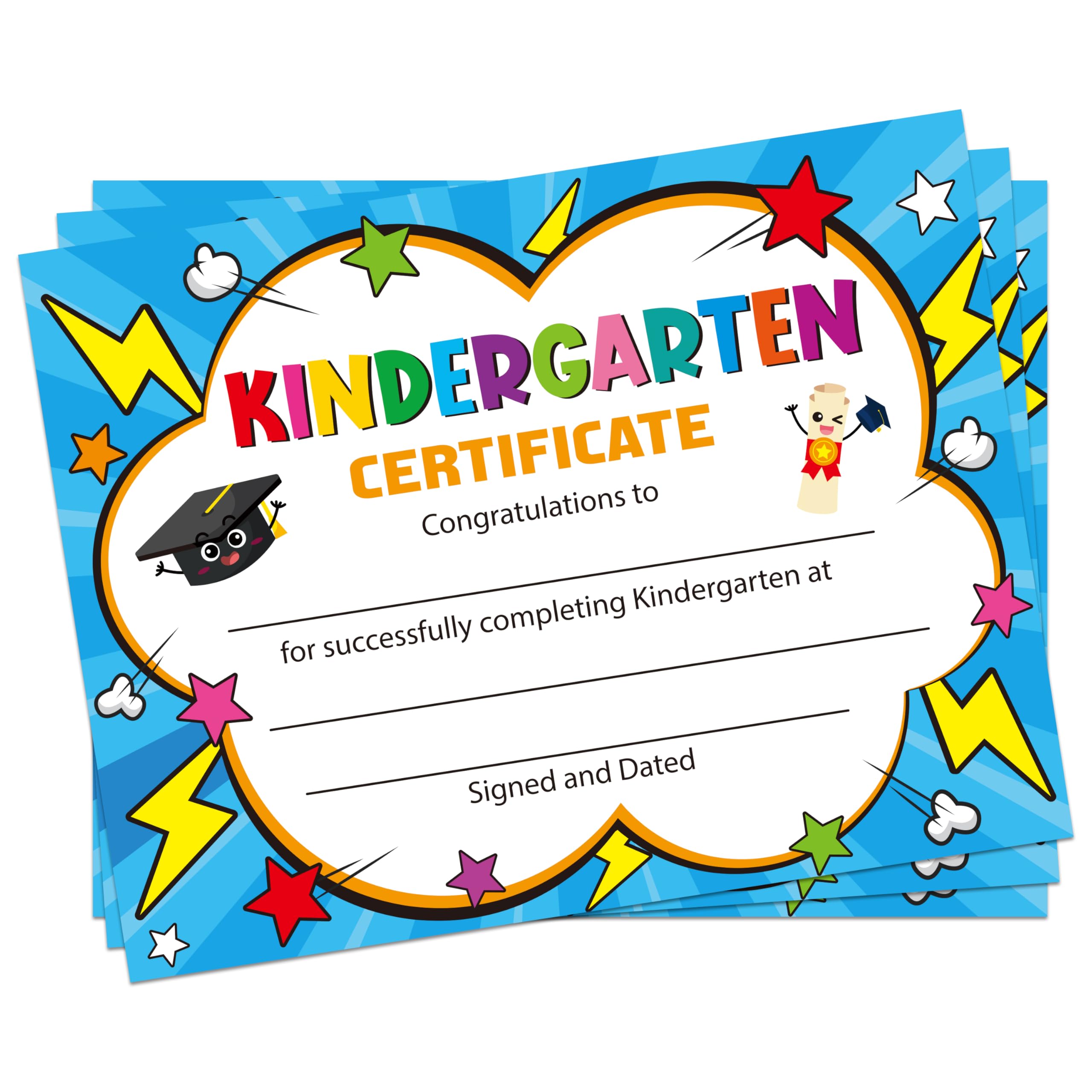JAPBOR Kindergarten Graduation Certificates for Kids - 30PCS Kindergarten Diploma Certificate Paper, Preschool Awards Diploma of Achievement for