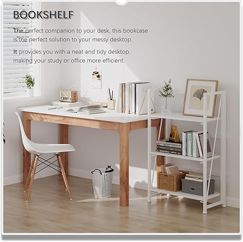 Miniatura 3 de 4NM Estantería plegable sin montaje, 3 niveles, estantería de pie, organizador de estudio, oficina en casa (todo blanco)