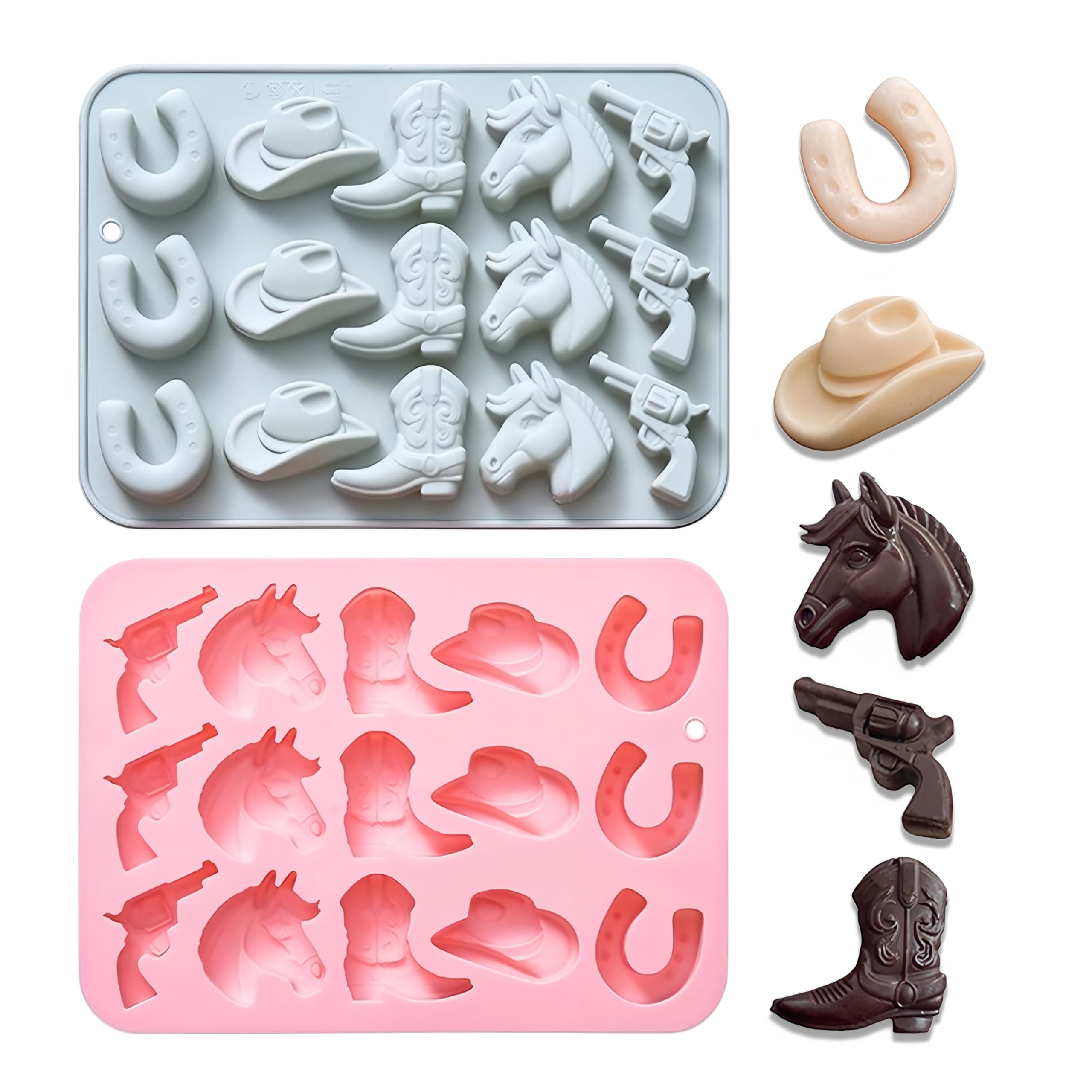 Cowboy Chocolate Molds,2PCS Cowboy Silicone Mold,Cowboys Hat Boot Horse Saddle Shape Candy Molds,Western Themed Party Baking Moulds Jello Ice Cube