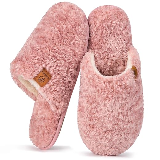 EverFoams Women's Fuzzy Slip-on Slippers Warm Cozy Soft Lightweight Memory Foam Indoor House Shoes