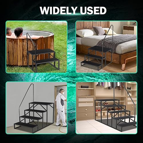 Miniatura 7 de Escalones de bañera de hidromasaje con pasamanos, accesorios inflables para bañera de hidromasaje para adultos, accesorios de bañera de 4 escalones